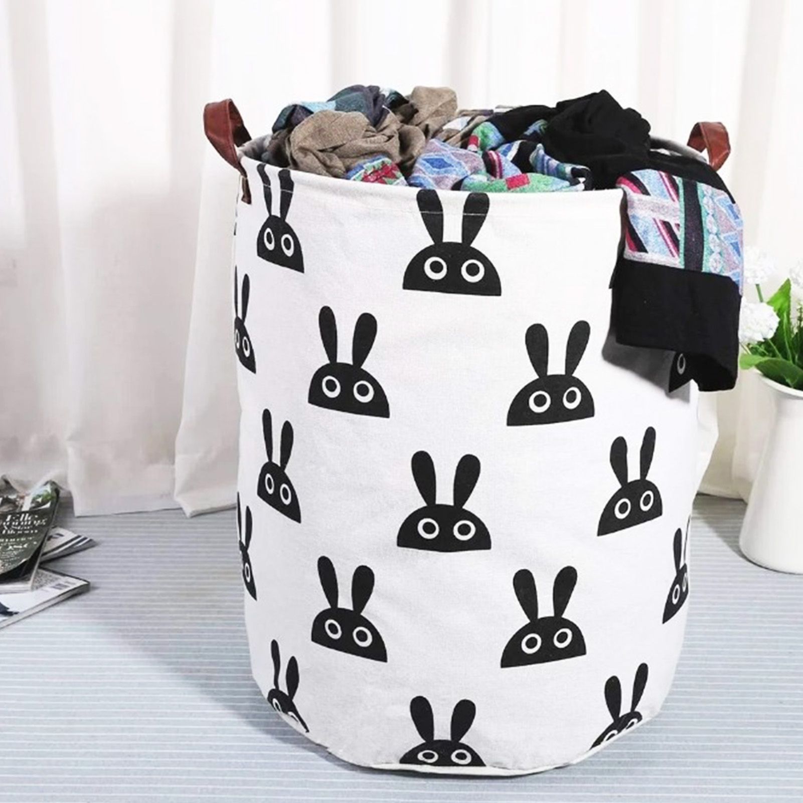 Laundry Basket Cute Rabbit Cotton 40x40x50cm Dirty Clothes Hamper Storage Basket Waterproof Lining Bin - Image 5