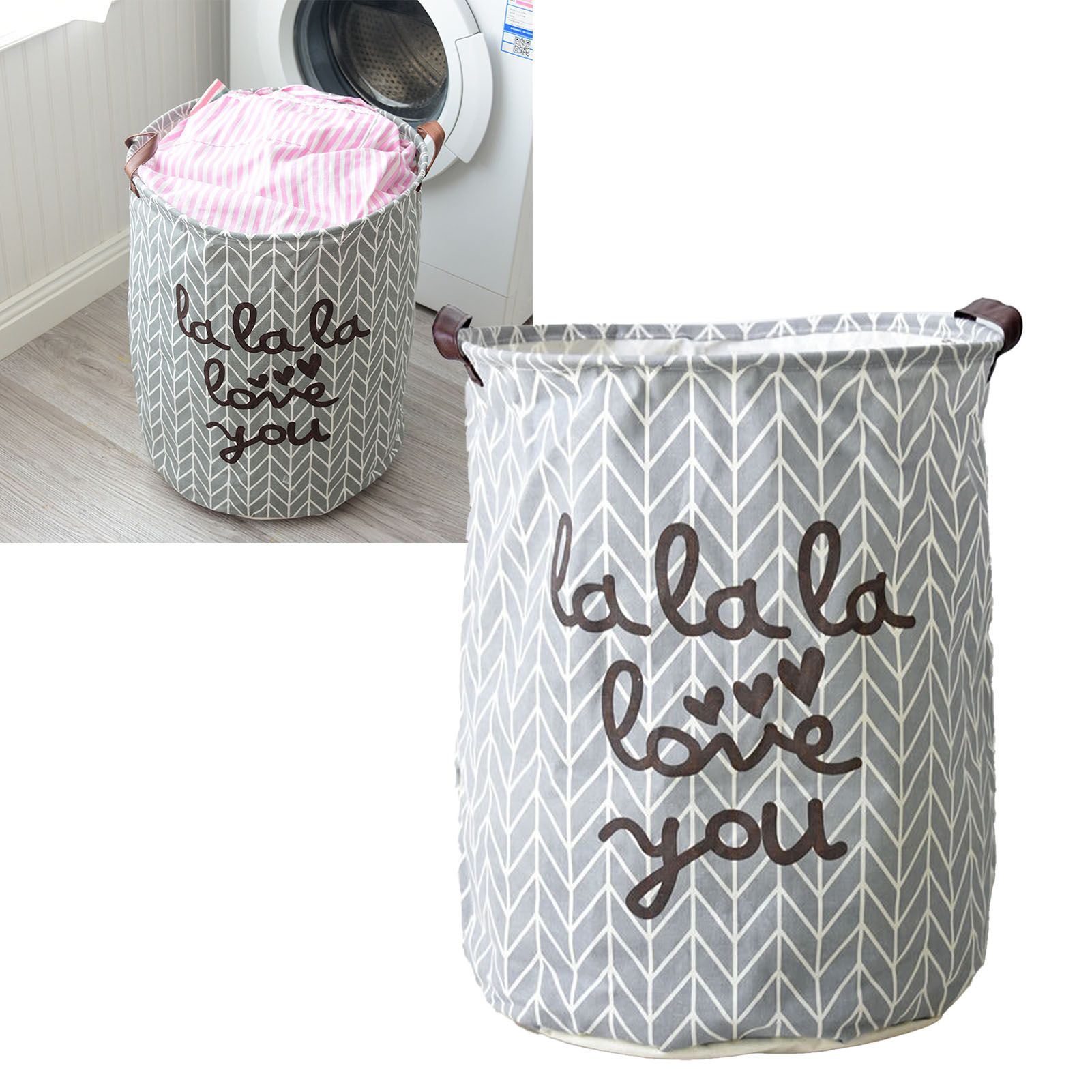 Laundry Basket Cotton Linen Foldable Round Dirty Clothes Storage Bag Folding Laundry Hamper for Home Dormitory Grey - Image 5