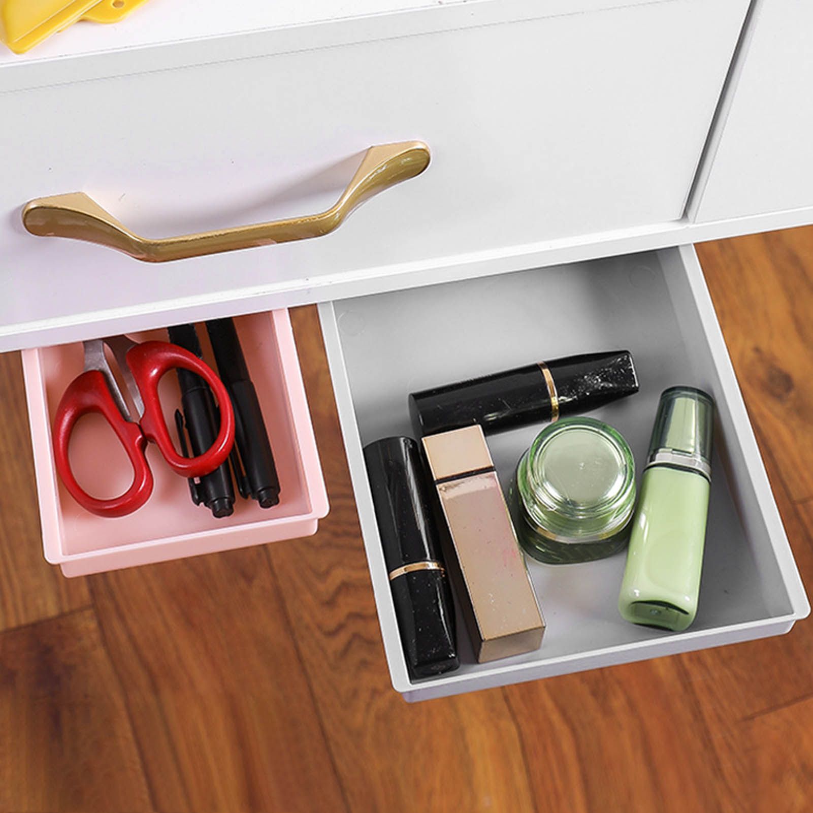 Under Desk Drawer Storage Box Security Punch Free Hidden Self Adhesive Pencil Tray Drawer for Stationery Makeup Pen S 22x11x3.5cm / 8.7x4.3x1.4in - Image 6