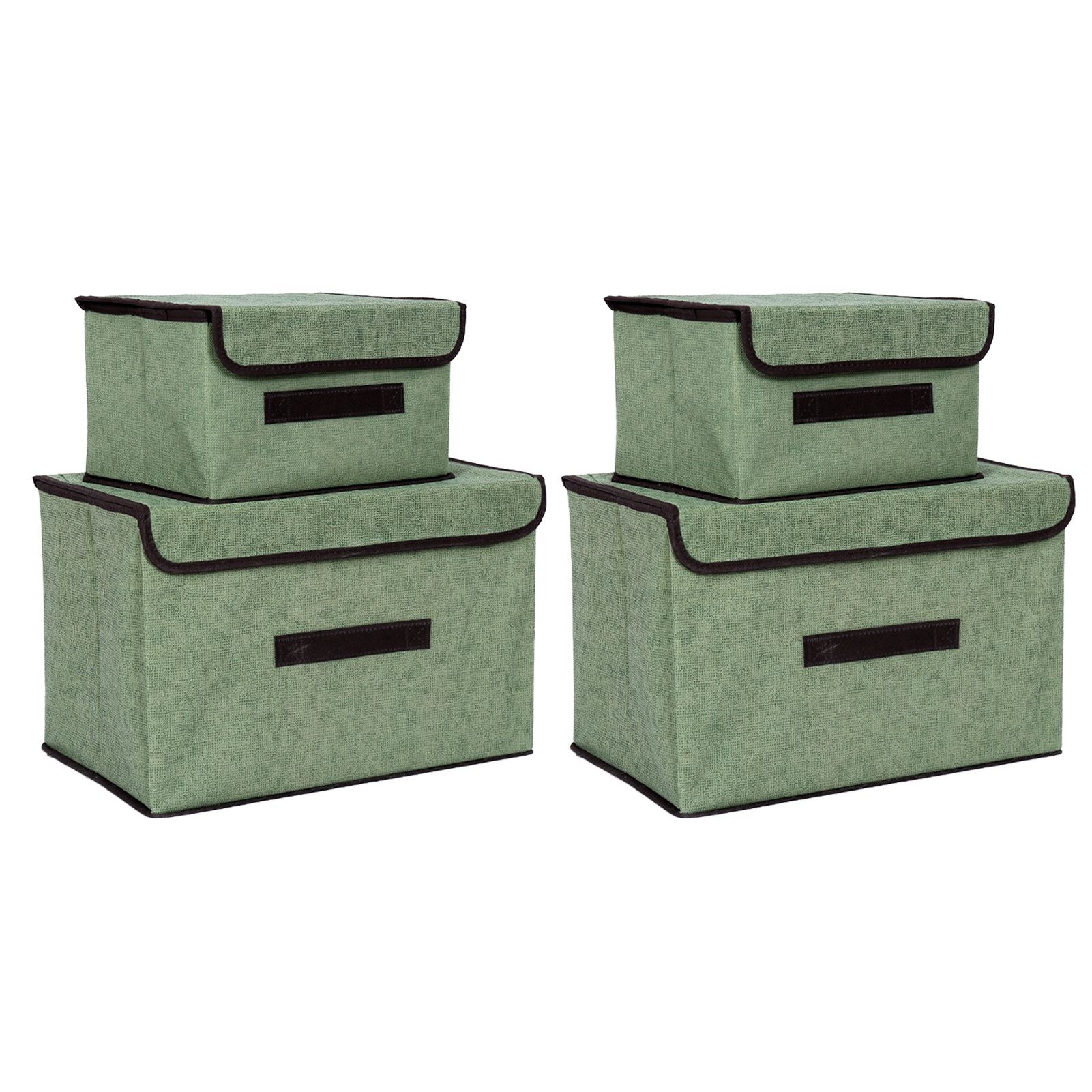 4 Pcs Non Woven Storage Box Case Dustproof Collapsible Two Large and Two Small for Household Home Light Green - Image 1