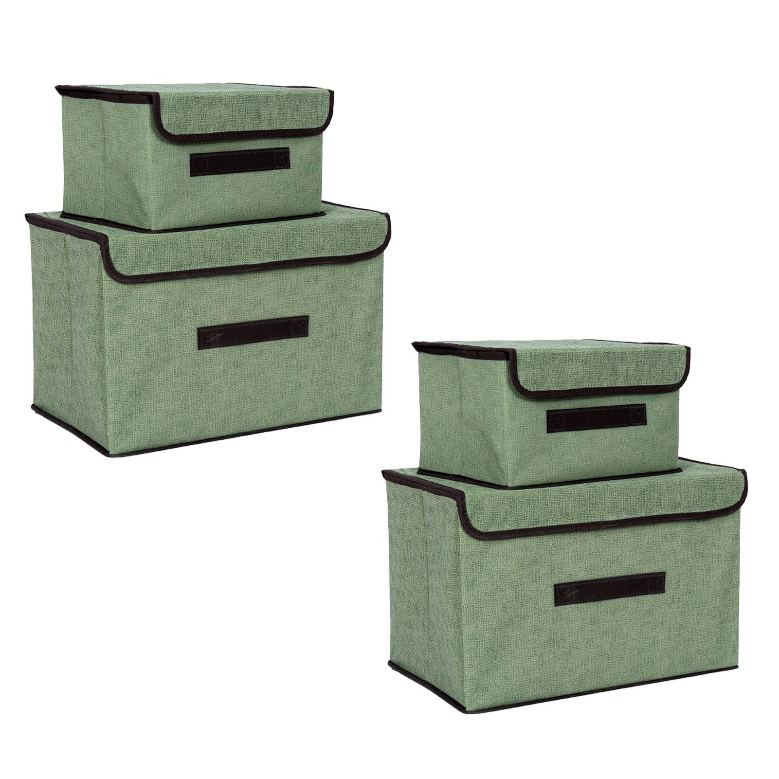 4 Pcs Non Woven Storage Box Case Dustproof Collapsible Two Large and Two Small for Household Home Light Green - Image 2