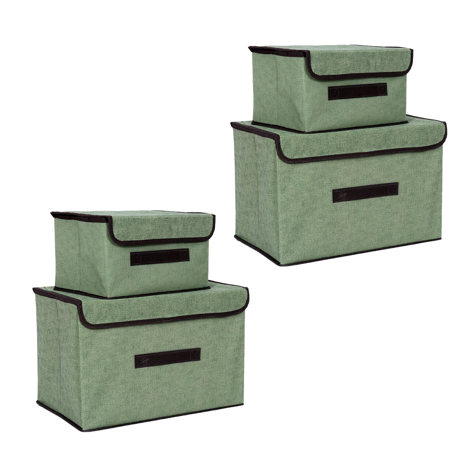 4 Pcs Non Woven Storage Box Case Dustproof Collapsible Two Large and Two Small for Household Home Light Green - Image 3