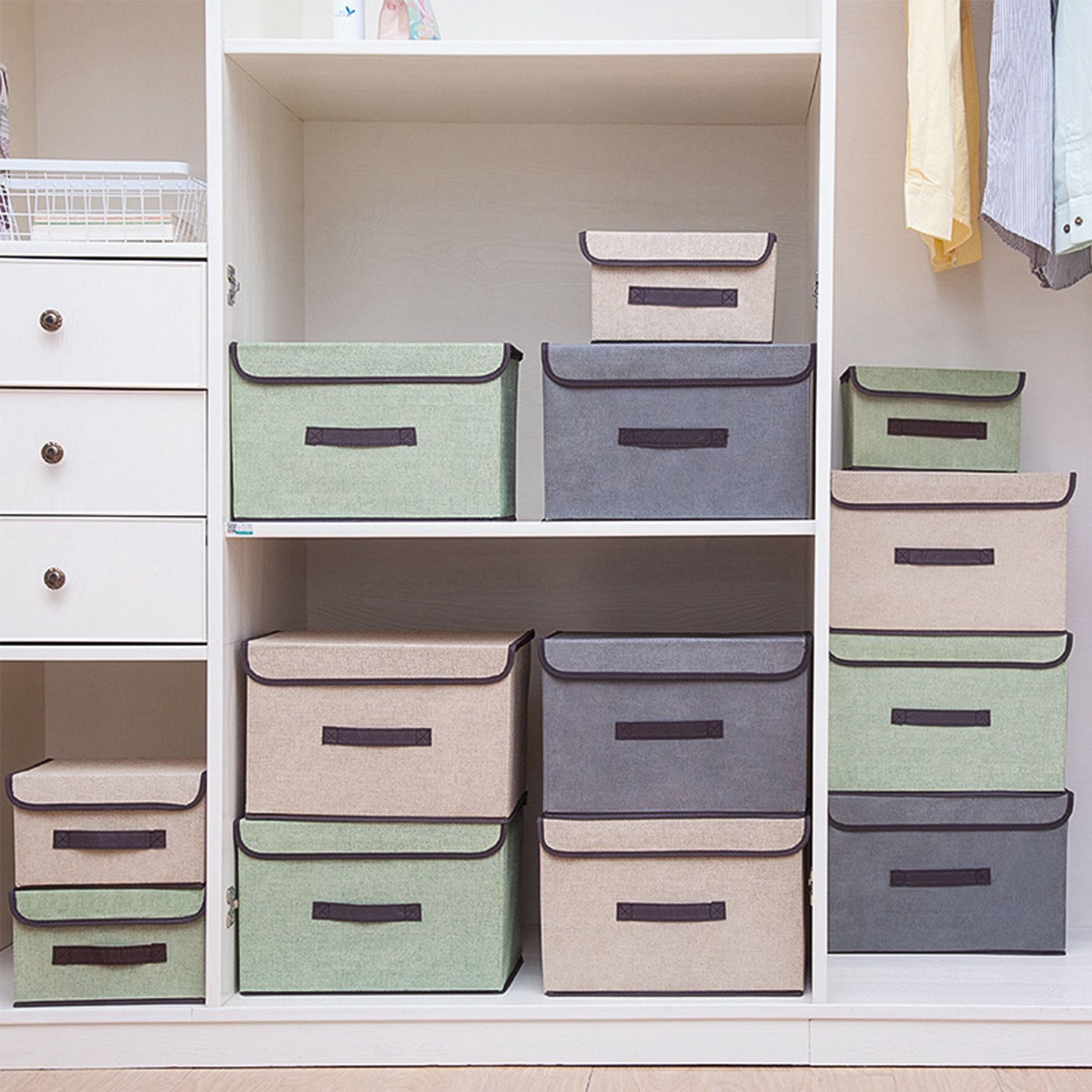4 Pcs Non Woven Storage Box Case Dustproof Collapsible Two Large and Two Small for Household Home Light Green - Image 6