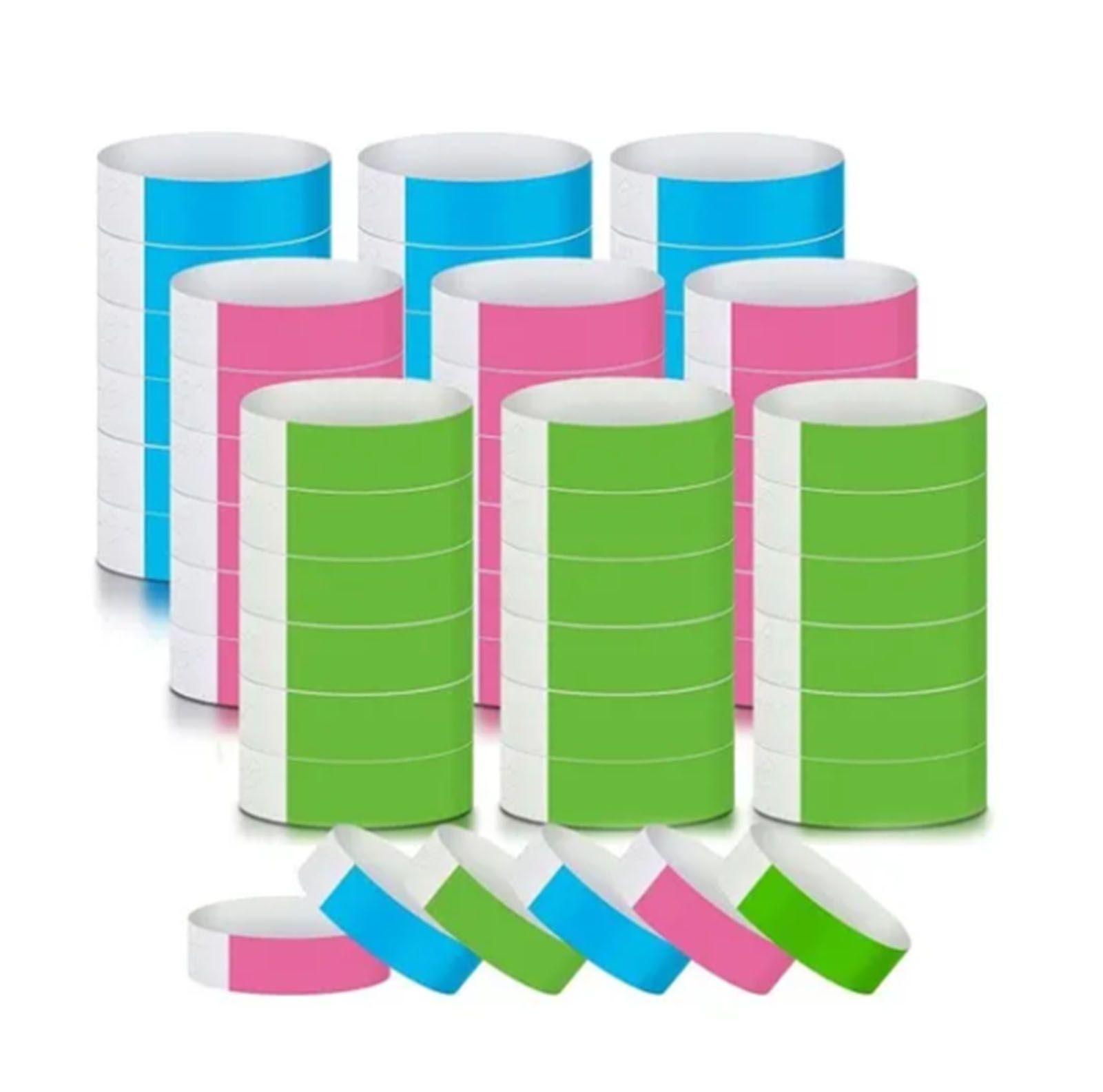 300pcs Synthetic Paper Wristbands Disposable Waterproof Paper Wrist Strap Event Wrist Bands for Amusement Park Green Pink Blue - Image 1