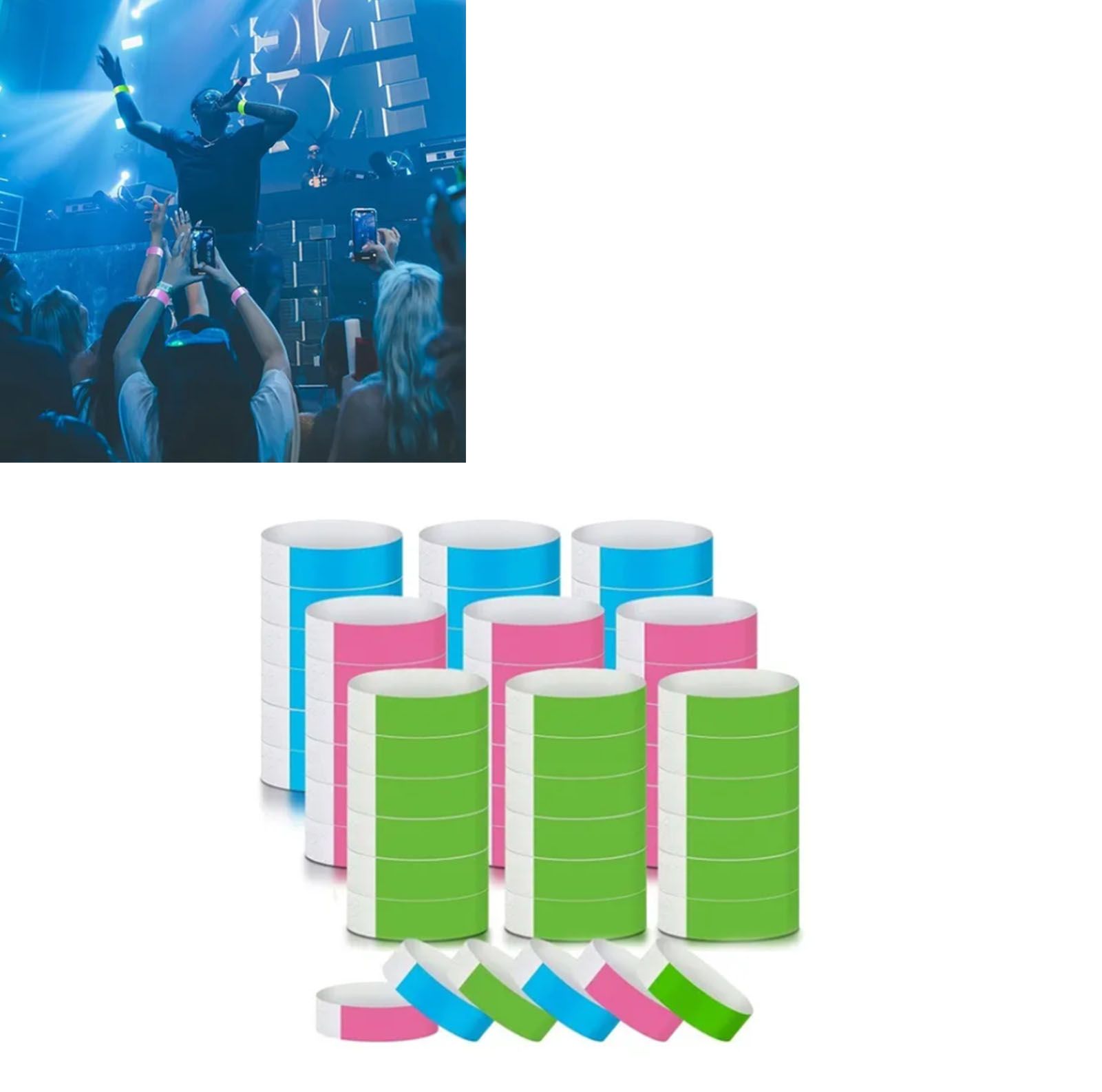 300pcs Synthetic Paper Wristbands Disposable Waterproof Paper Wrist Strap Event Wrist Bands for Amusement Park Green Pink Blue - Image 5