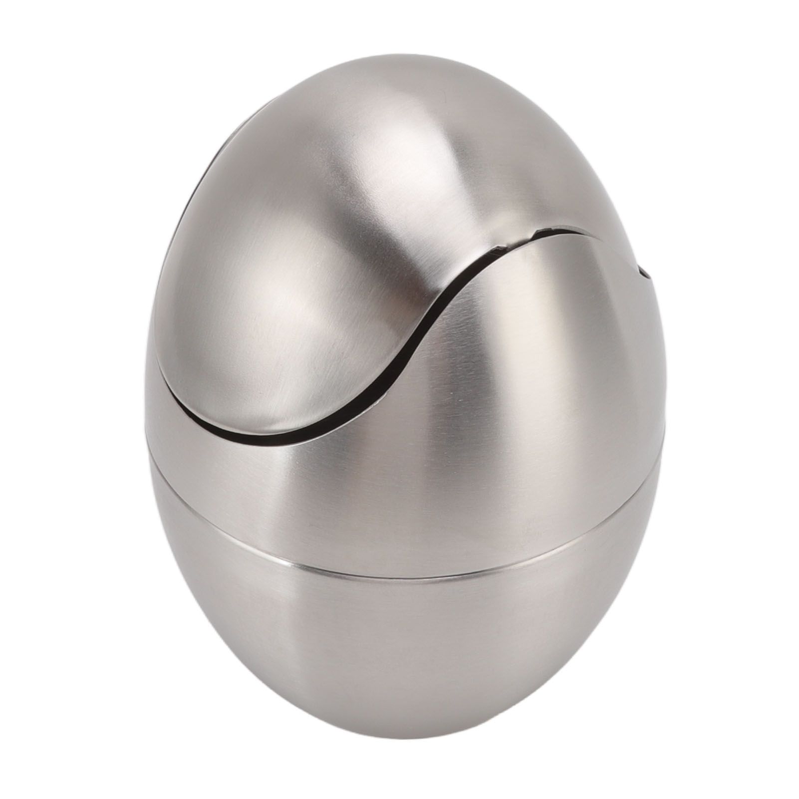 Desktop Trash Can Stainless Steel Egg Shape Mini Countertop Waste Bin with Swing Lid for Bathroom Bedroom - Image 2