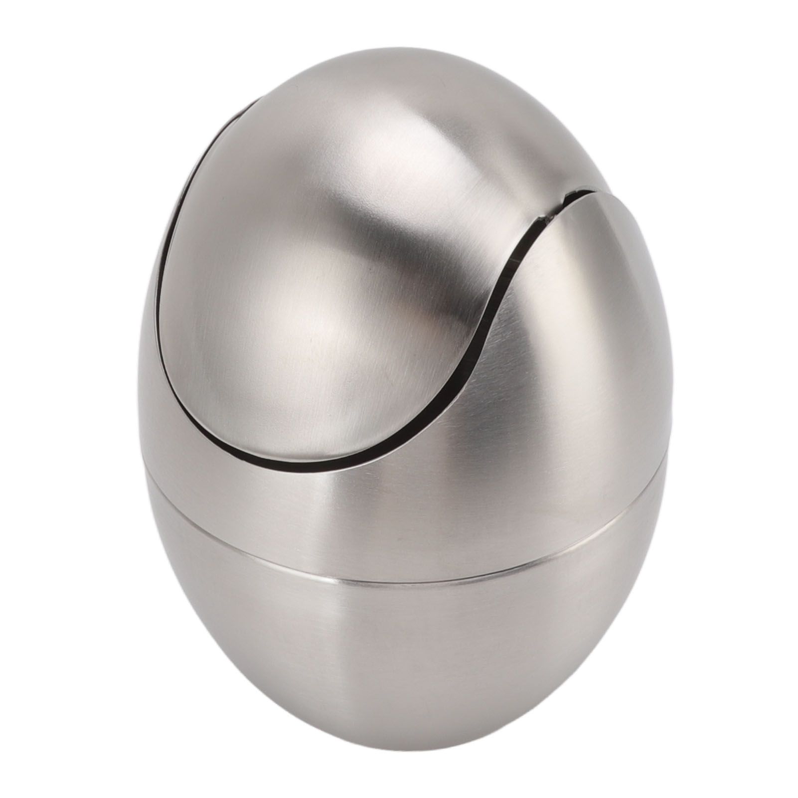 Desktop Trash Can Stainless Steel Egg Shape Mini Countertop Waste Bin with Swing Lid for Bathroom Bedroom - Image 3
