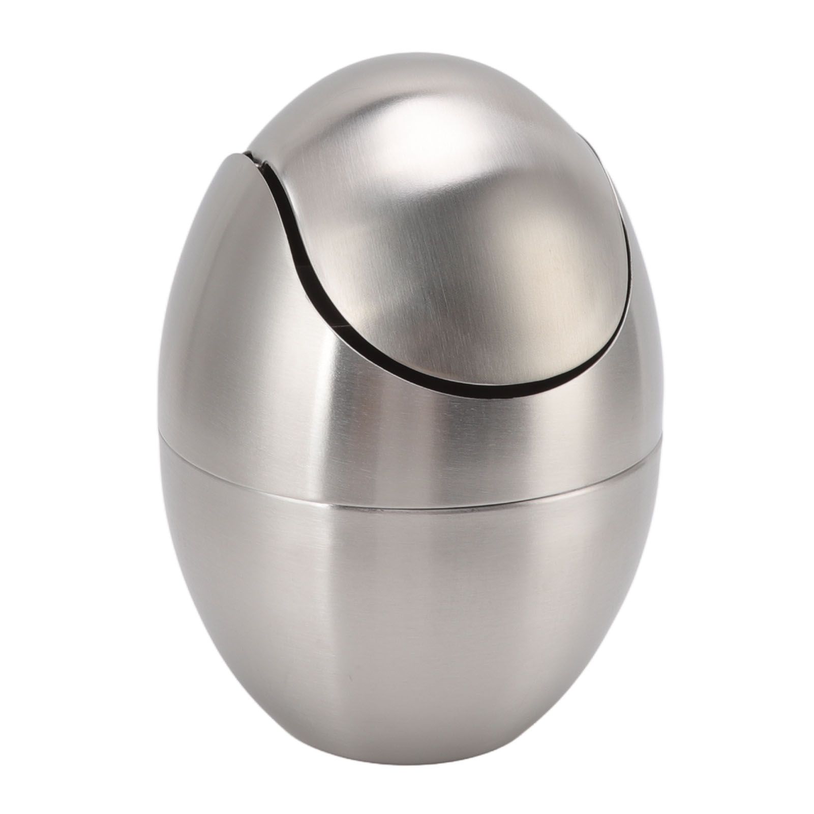Desktop Trash Can Stainless Steel Egg Shape Mini Countertop Waste Bin with Swing Lid for Bathroom Bedroom - Image 6