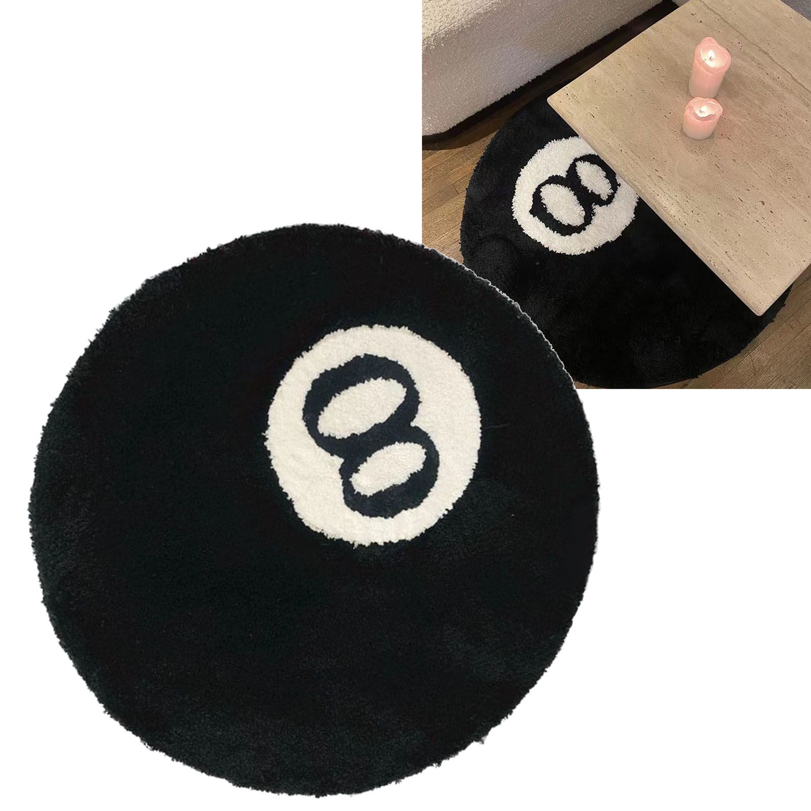 Living Room Flocked Carpet Anti Slip Sofa Table Floor Mat Dirt Resistant Bedroom Bedside Pad Black 60x60cm/23.6x23.6in - Image 5