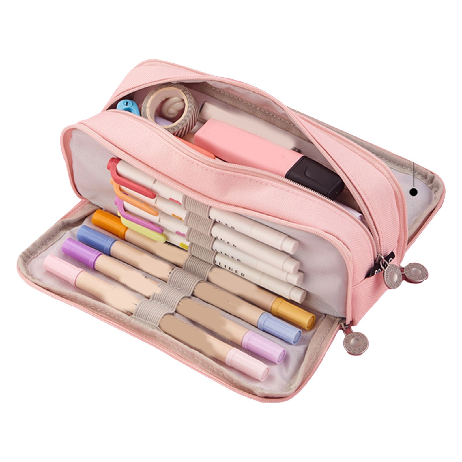 Pencil Pouch With 3 Compartments Large Capacity Double Opening Soft Canvas Dustproof Zipper Pencil Case for Students Pink - Image 1