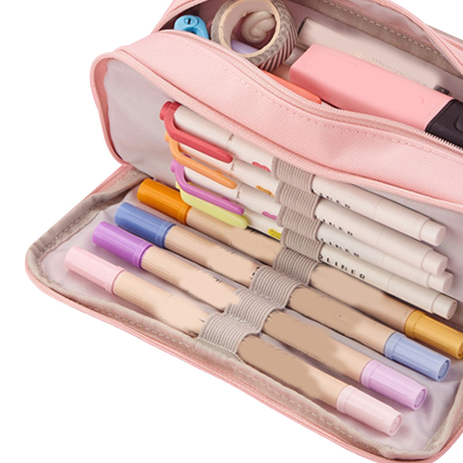 Pencil Pouch With 3 Compartments Large Capacity Double Opening Soft Canvas Dustproof Zipper Pencil Case for Students Pink - Image 7