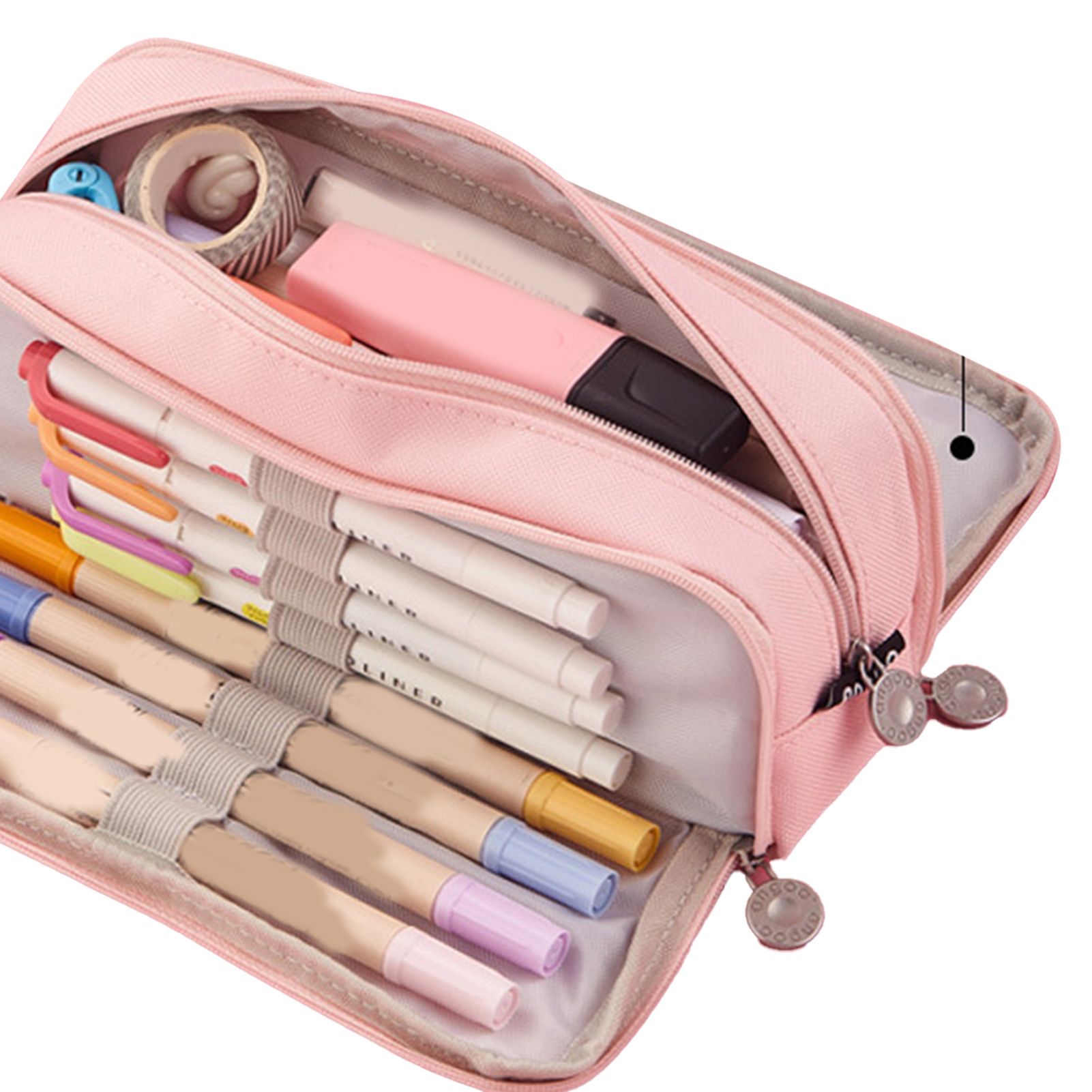 Pencil Pouch With 3 Compartments Large Capacity Double Opening Soft Canvas Dustproof Zipper Pencil Case for Students Pink - Image 8