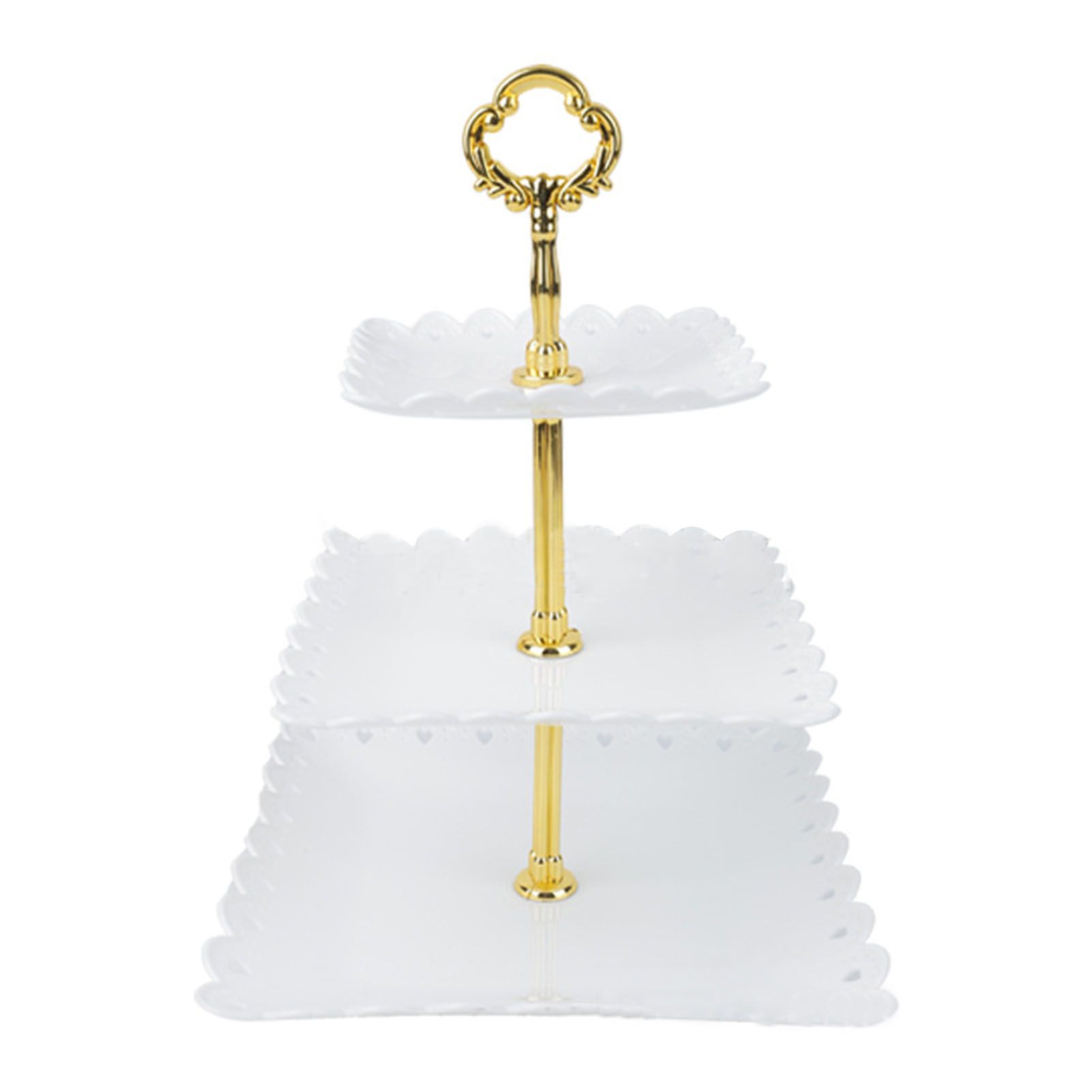 White 3 Tier Cupcake Stand Stable Plastic Decorative Square Dessert Serving Tray Rack for Weddings Parties - Image 1