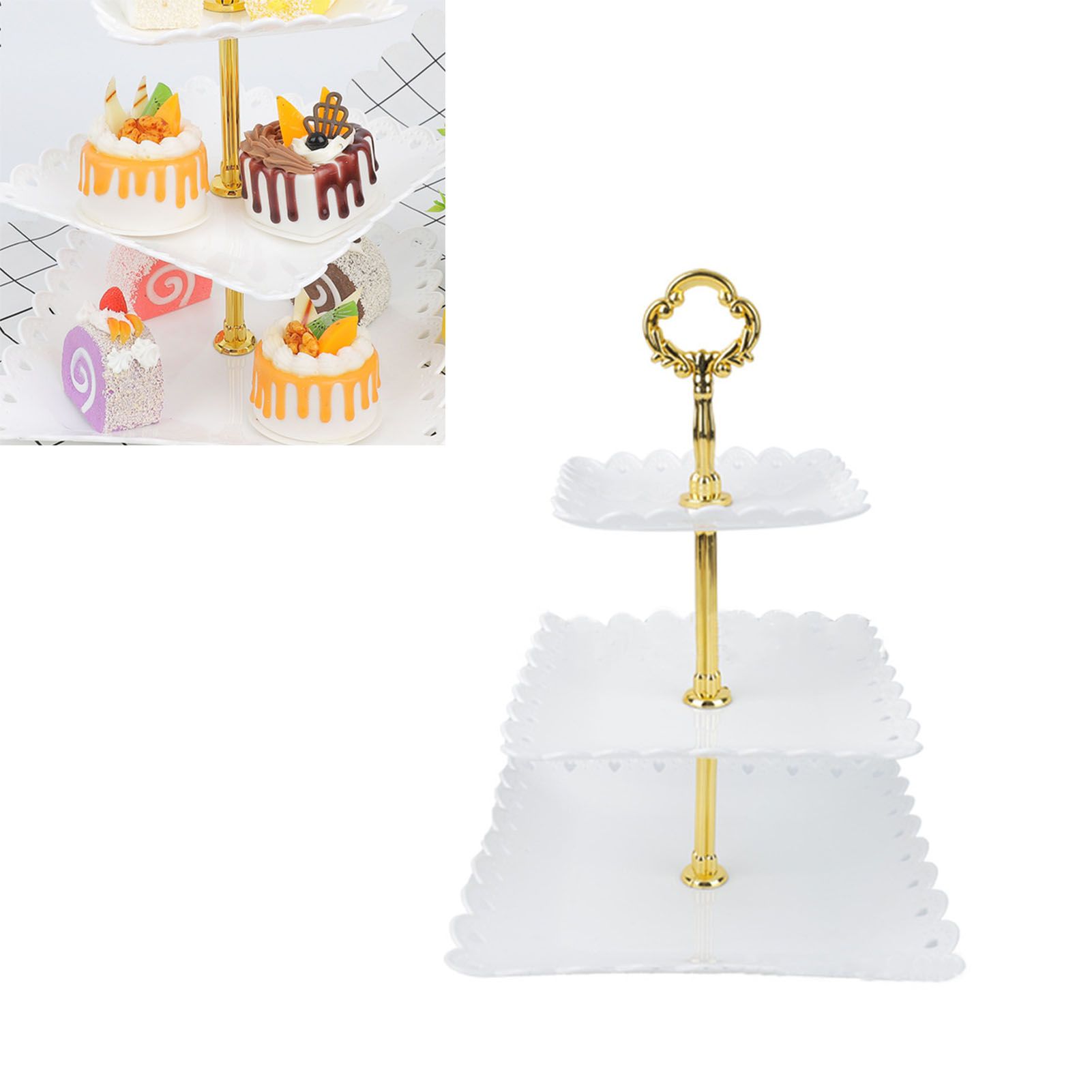 White 3 Tier Cupcake Stand Stable Plastic Decorative Square Dessert Serving Tray Rack for Weddings Parties - Image 5