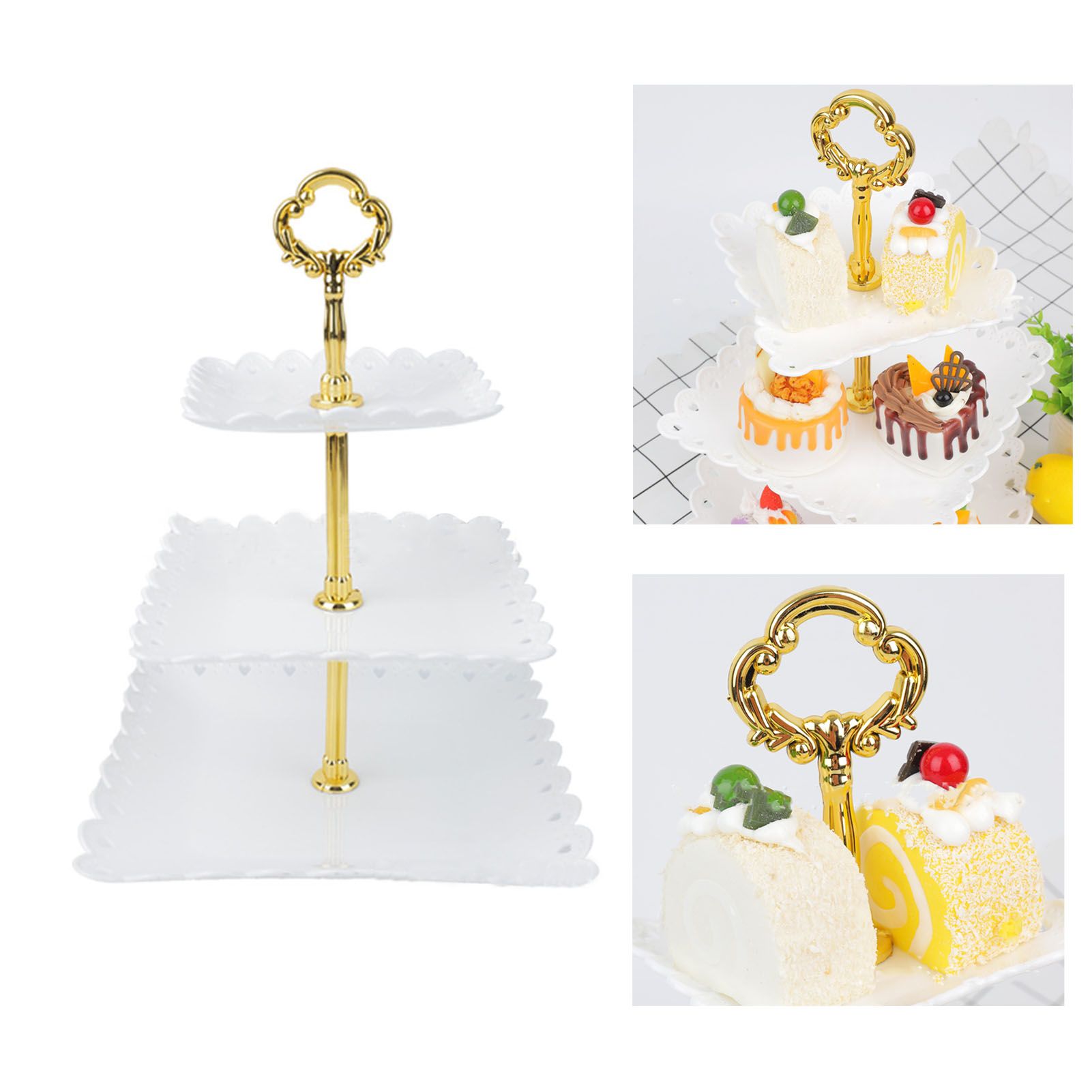 White 3 Tier Cupcake Stand Stable Plastic Decorative Square Dessert Serving Tray Rack for Weddings Parties - Image 6