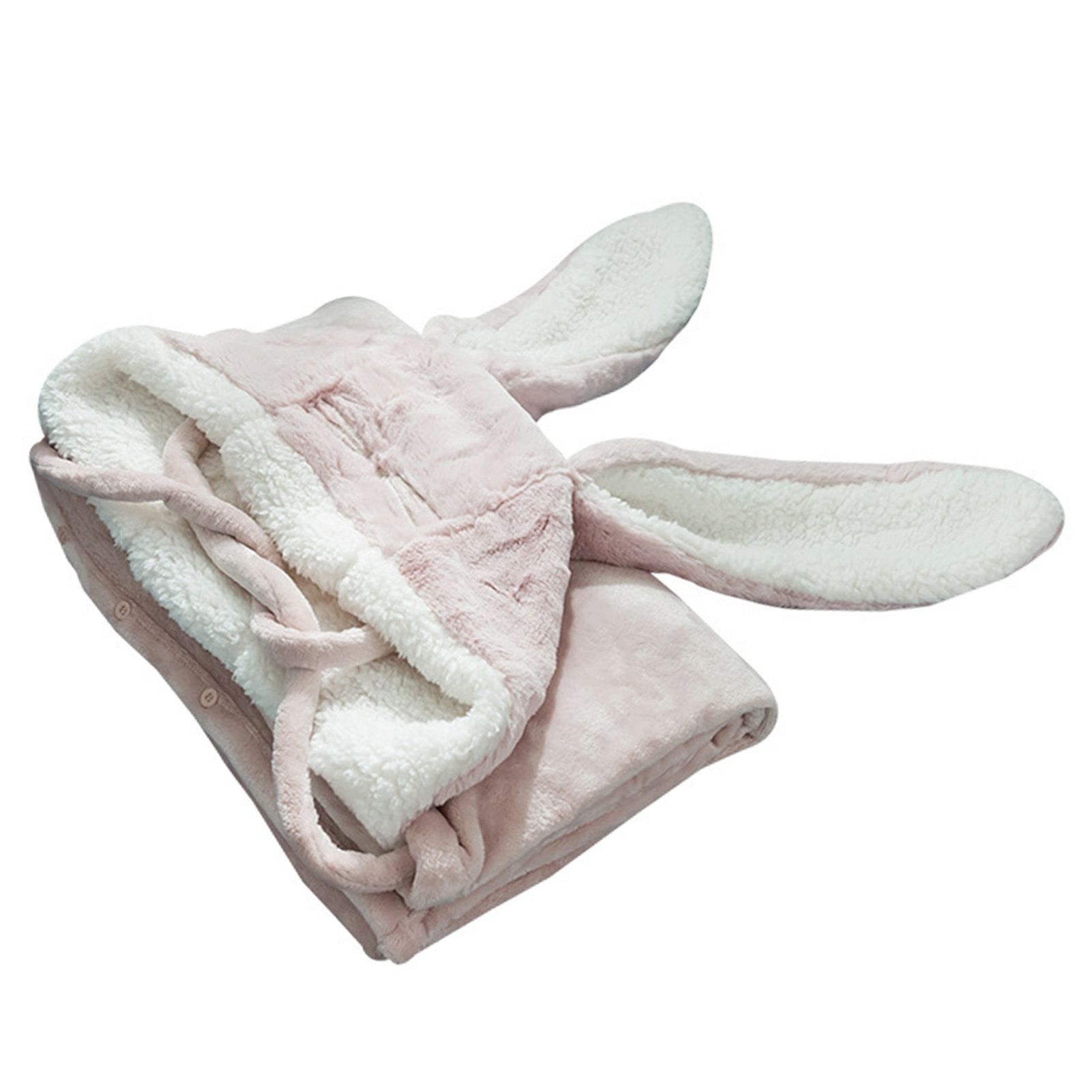 Hooded Blanket Wearable Polyester Plush Rabbit Ear Hooded Blanket Throw Soft Warm Blanket for Home Pink Large - Image 1