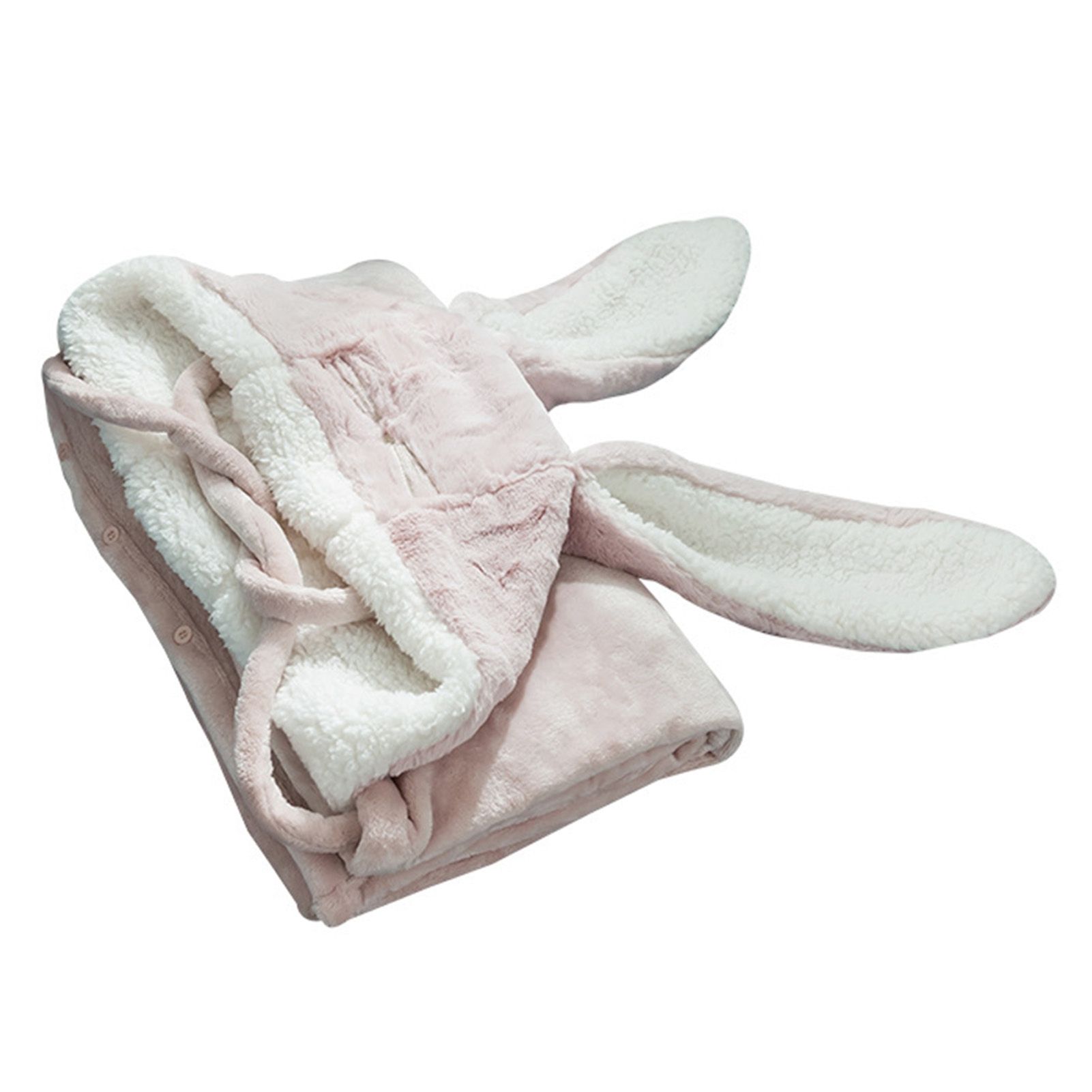 Hooded Blanket Wearable Polyester Plush Rabbit Ear Hooded Blanket Throw Soft Warm Blanket for Home Pink Large - Image 2
