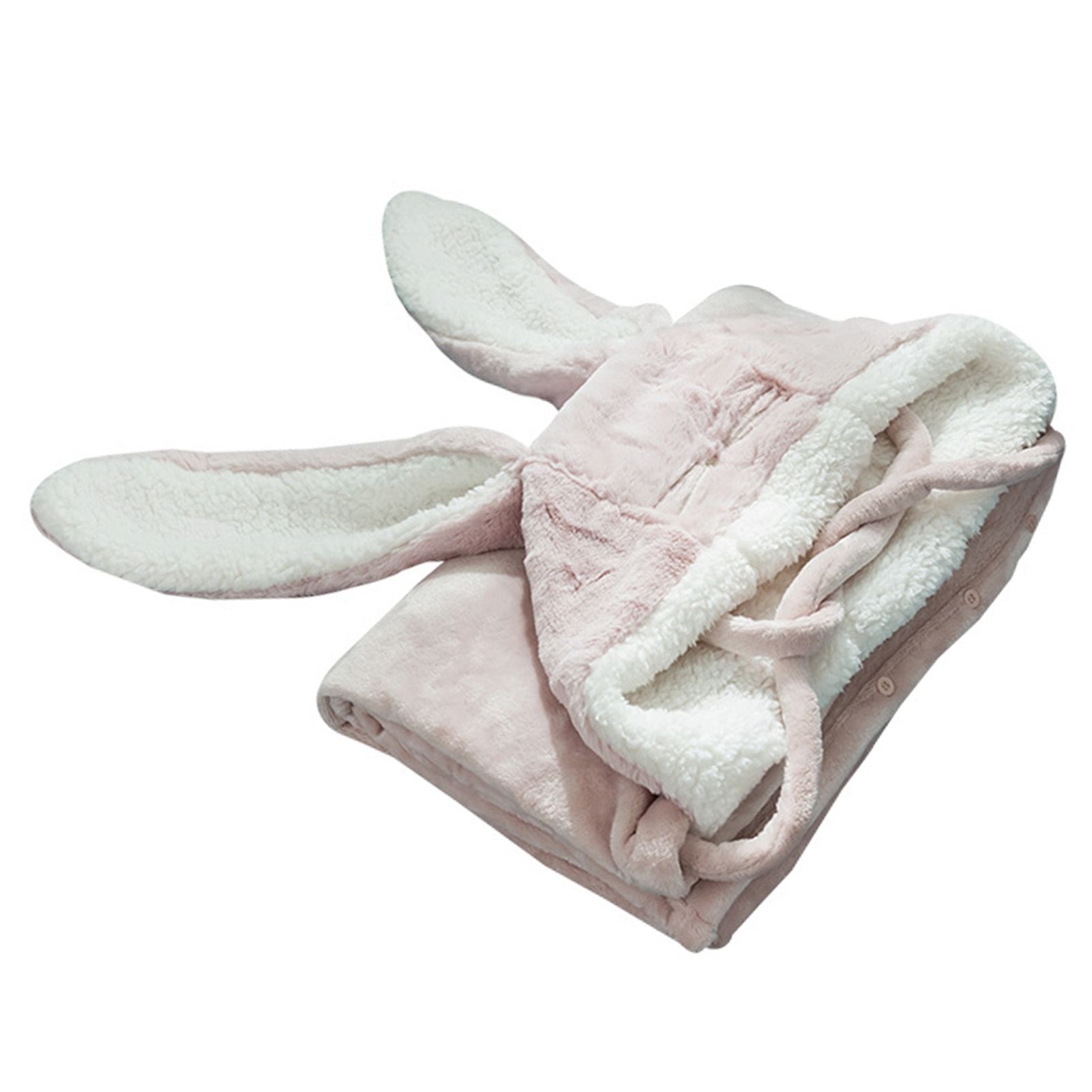 Hooded Blanket Wearable Polyester Plush Rabbit Ear Hooded Blanket Throw Soft Warm Blanket for Home Pink Large - Image 3
