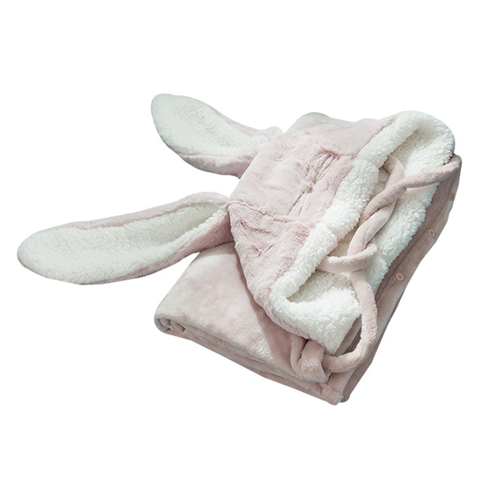 Hooded Blanket Wearable Polyester Plush Rabbit Ear Hooded Blanket Throw Soft Warm Blanket for Home Pink Large - Image 4