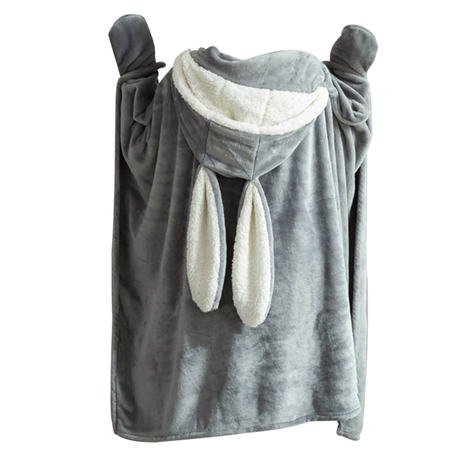 Hooded Blanket Wearable Polyester Plush Rabbit Ear Hooded Blanket Throw Soft Warm Blanket for Home Dark Gray Large - Image 1