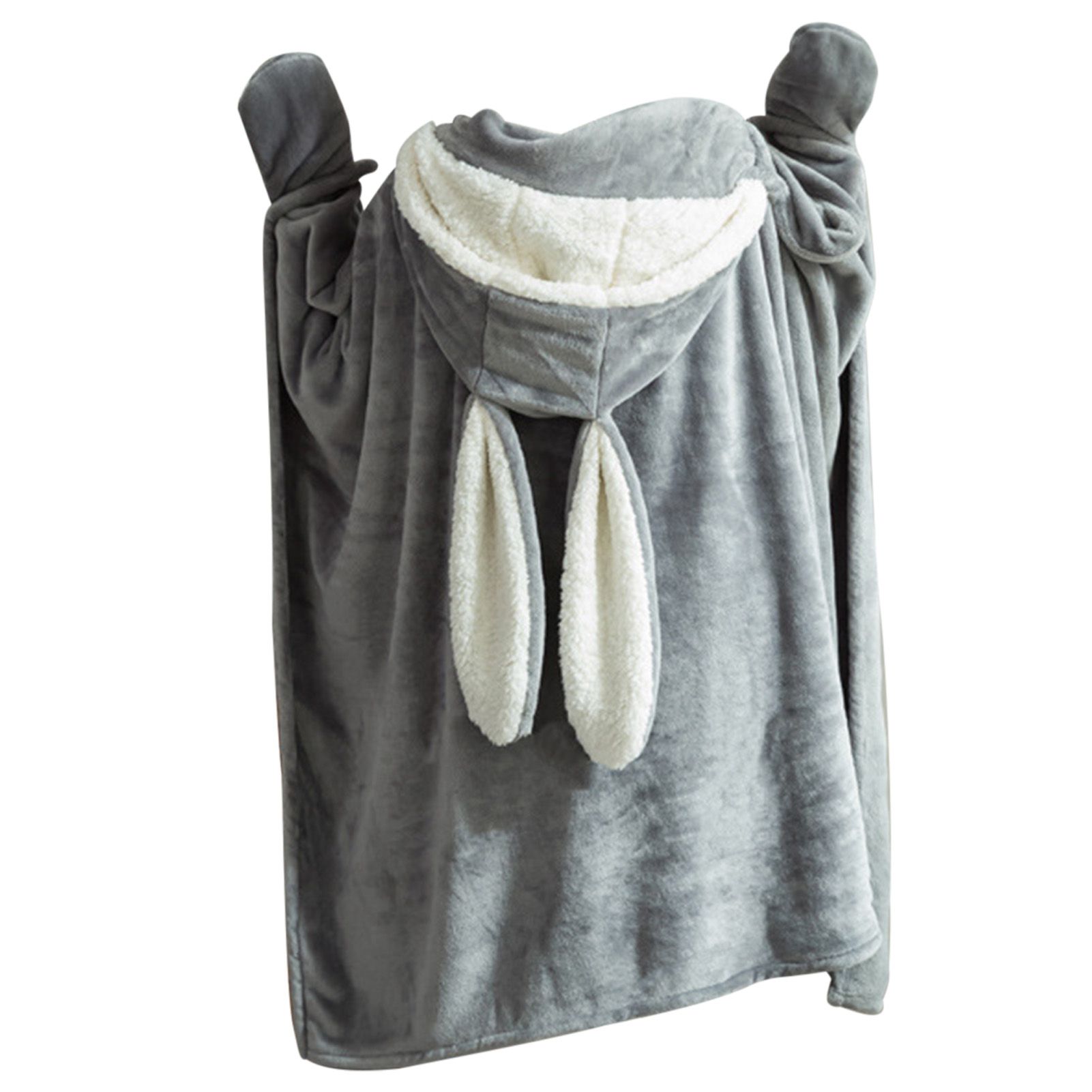 Hooded Blanket Wearable Polyester Plush Rabbit Ear Hooded Blanket Throw Soft Warm Blanket for Home Dark Gray Large - Image 2