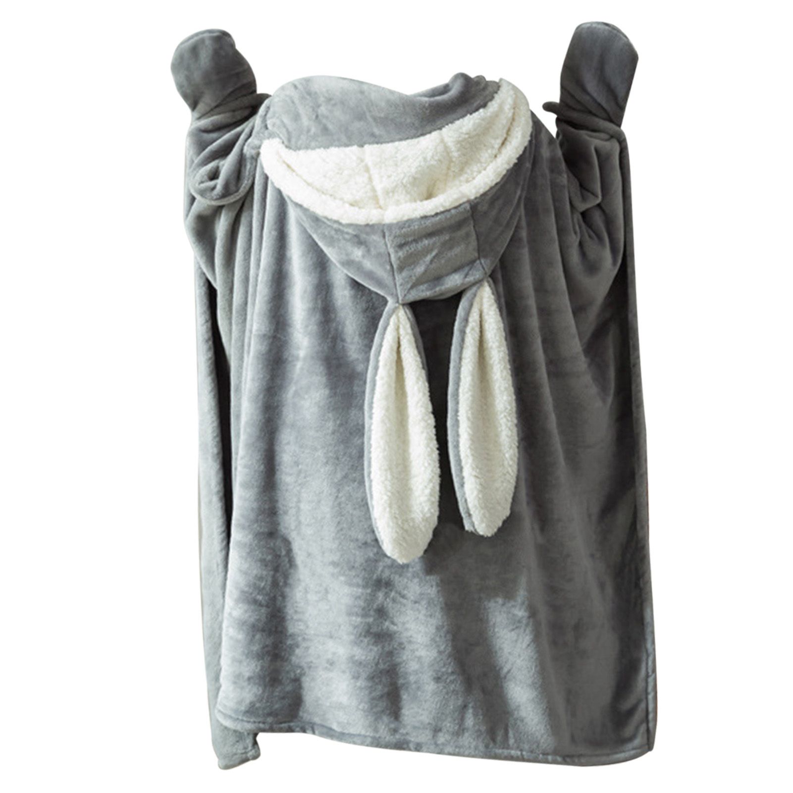 Hooded Blanket Wearable Polyester Plush Rabbit Ear Hooded Blanket Throw Soft Warm Blanket for Home Dark Gray Large - Image 3