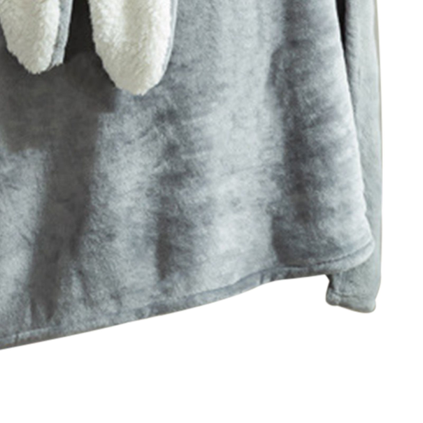 Hooded Blanket Wearable Polyester Plush Rabbit Ear Hooded Blanket Throw Soft Warm Blanket for Home Dark Gray Large - Image 7