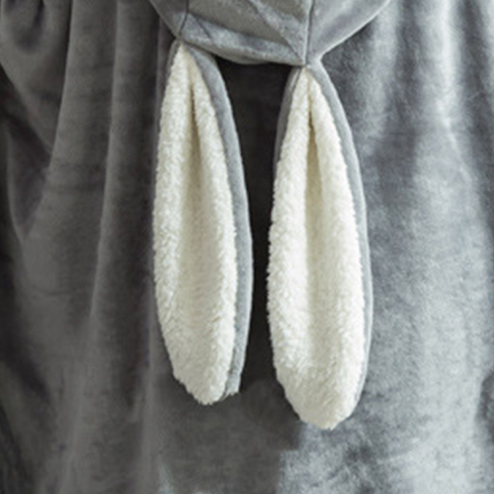 Hooded Blanket Wearable Polyester Plush Rabbit Ear Hooded Blanket Throw Soft Warm Blanket for Home Dark Gray Large - Image 8