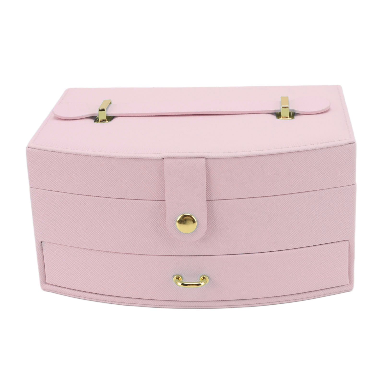Travel Jewelry Case Portable 2 Layers PU Leather Jewelry Storage Holder Box with Clasp and Handle for Earrings Necklace Pink - Image 1