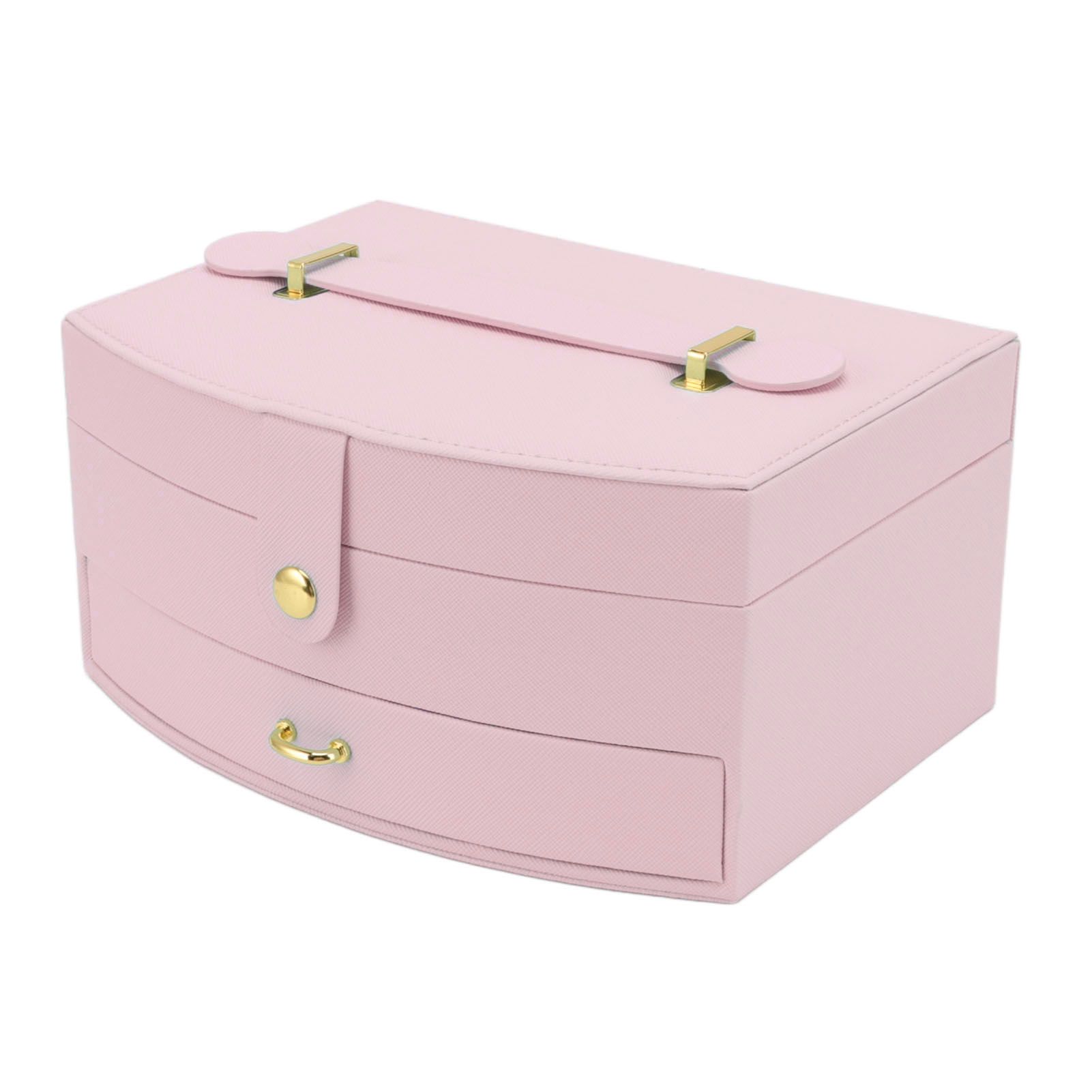 Travel Jewelry Case Portable 2 Layers PU Leather Jewelry Storage Holder Box with Clasp and Handle for Earrings Necklace Pink - Image 2