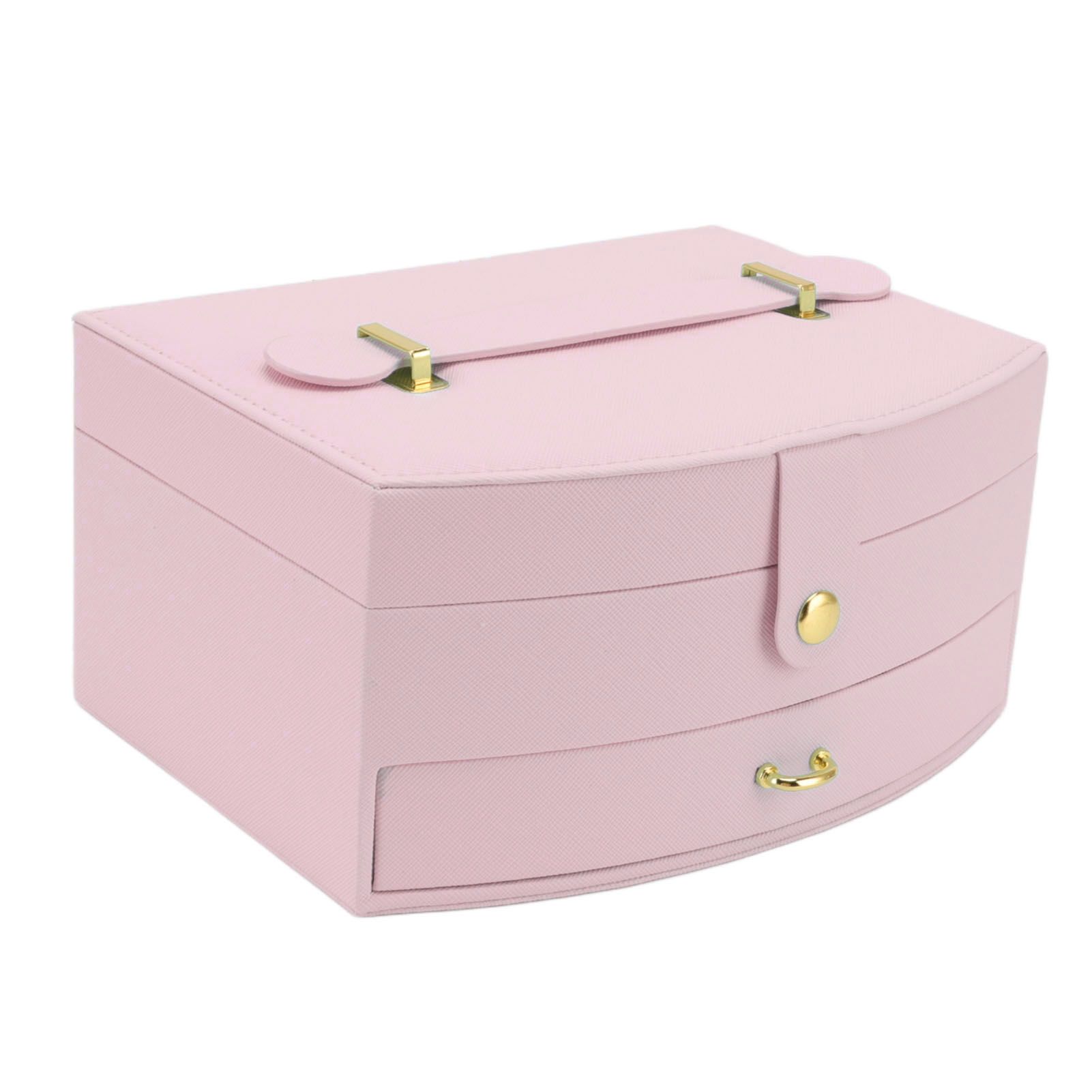 Travel Jewelry Case Portable 2 Layers PU Leather Jewelry Storage Holder Box with Clasp and Handle for Earrings Necklace Pink - Image 3