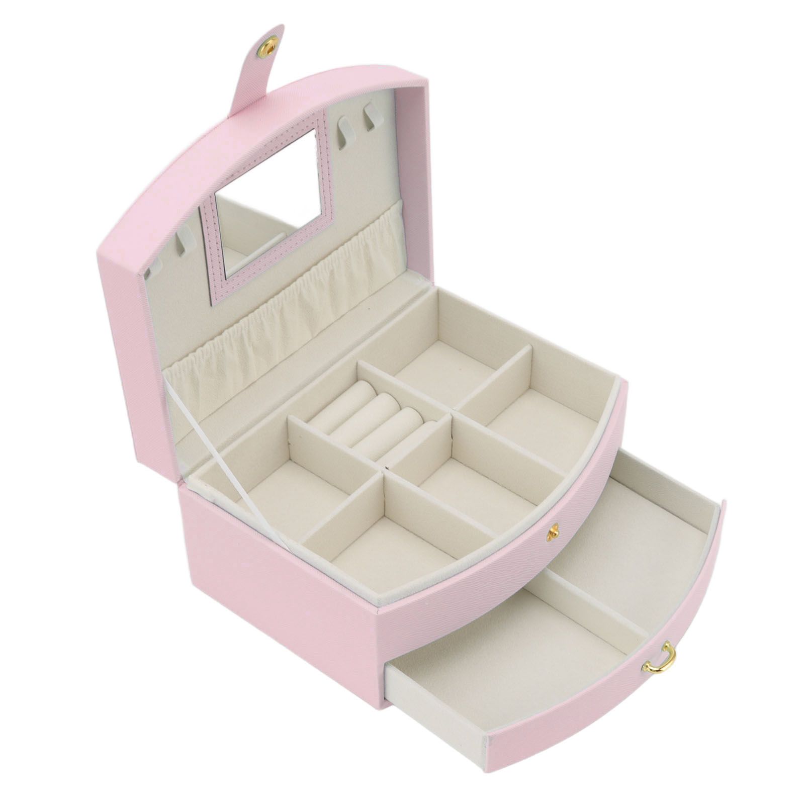 Travel Jewelry Case Portable 2 Layers PU Leather Jewelry Storage Holder Box with Clasp and Handle for Earrings Necklace Pink - Image 4