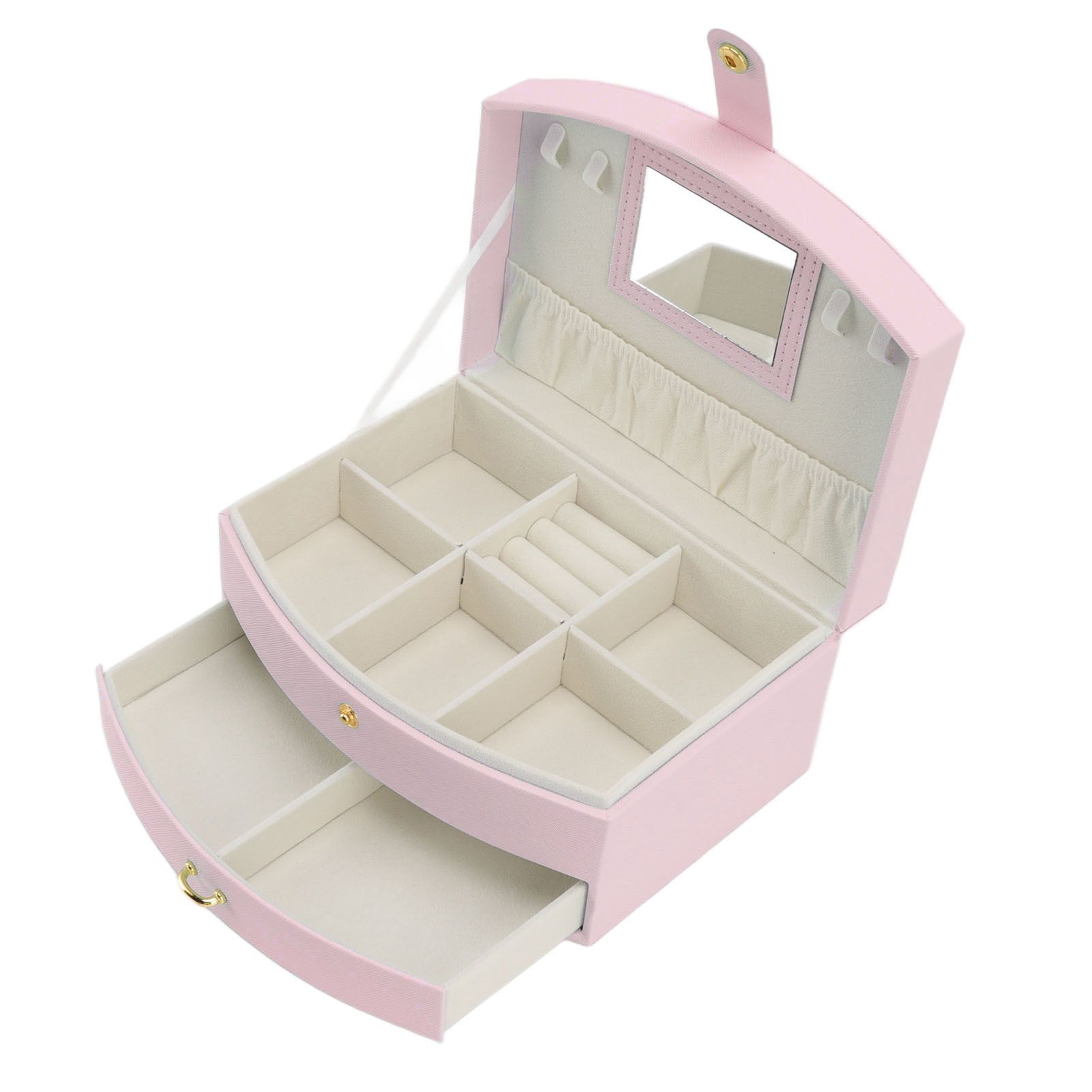 Travel Jewelry Case Portable 2 Layers PU Leather Jewelry Storage Holder Box with Clasp and Handle for Earrings Necklace Pink - Image 5