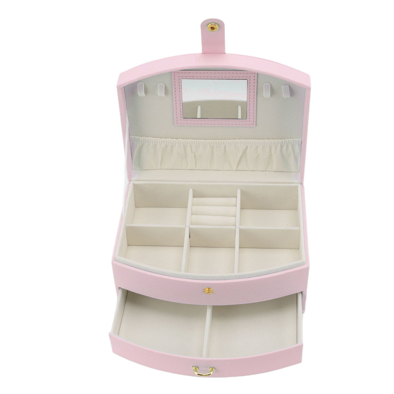 Travel Jewelry Case Portable 2 Layers PU Leather Jewelry Storage Holder Box with Clasp and Handle for Earrings Necklace Pink - Image 6