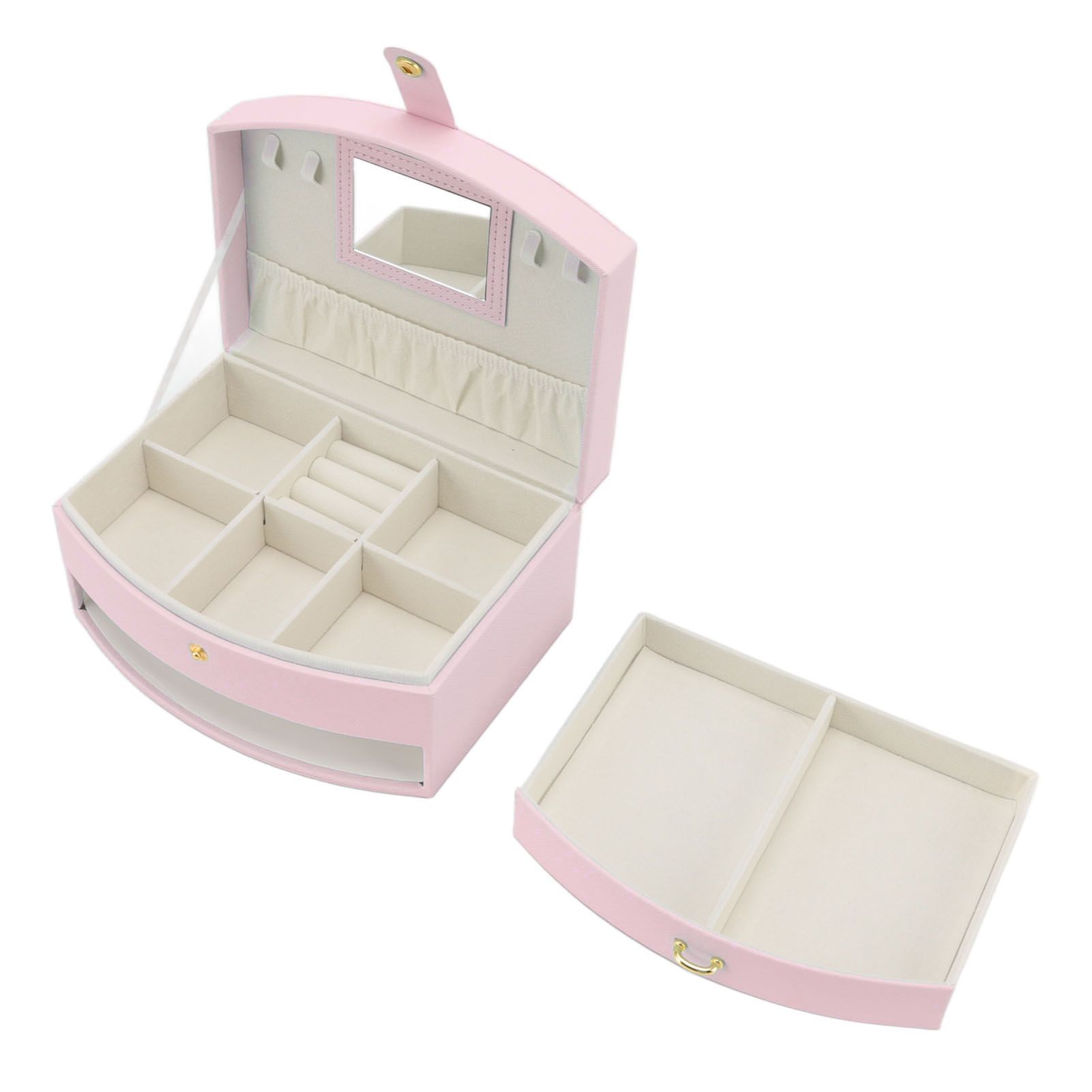 Travel Jewelry Case Portable 2 Layers PU Leather Jewelry Storage Holder Box with Clasp and Handle for Earrings Necklace Pink - Image 7