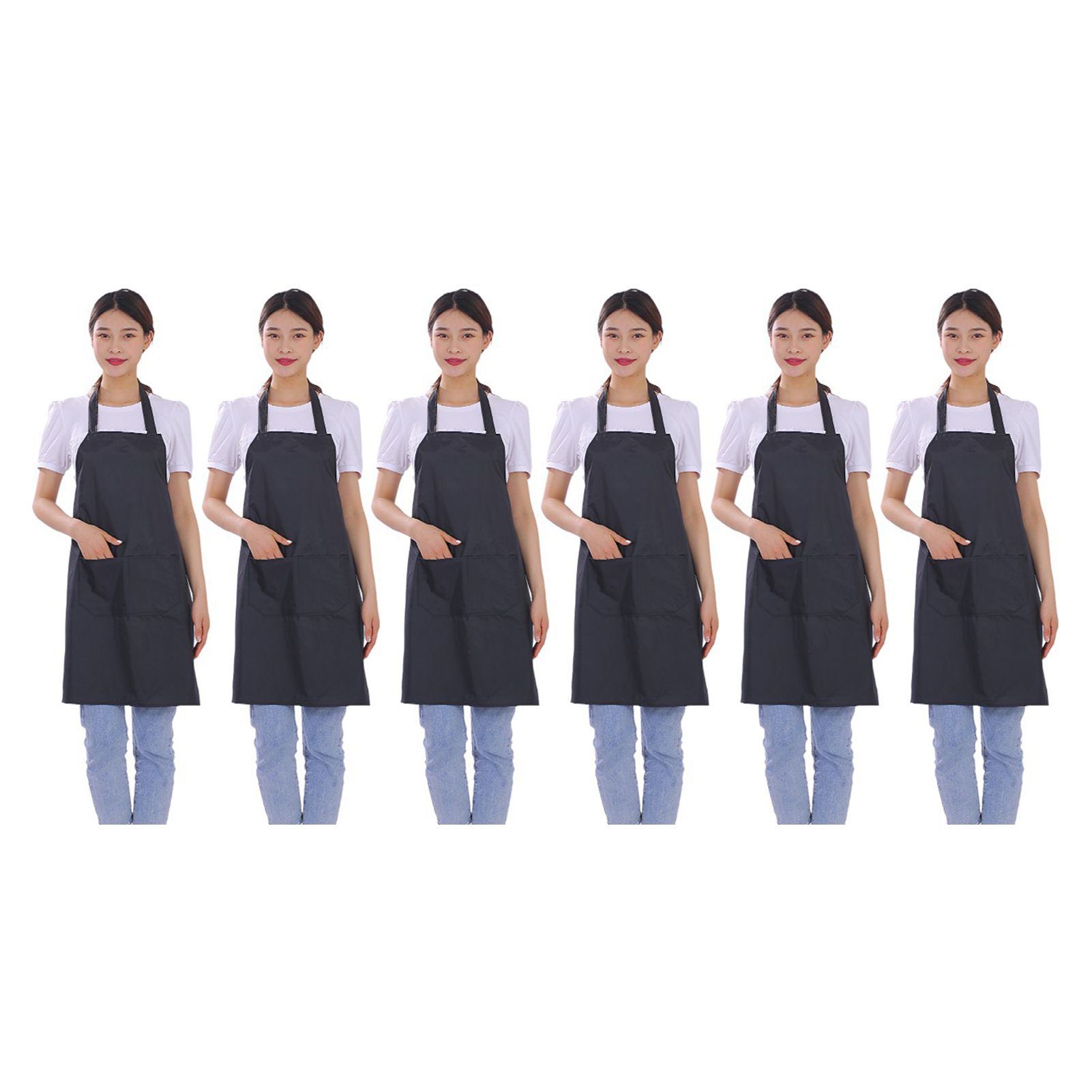 6pcs Waterproof Apron Lightweight Black Apron with Two Pockets for Mens Women for Housework Cooking - Image 1
