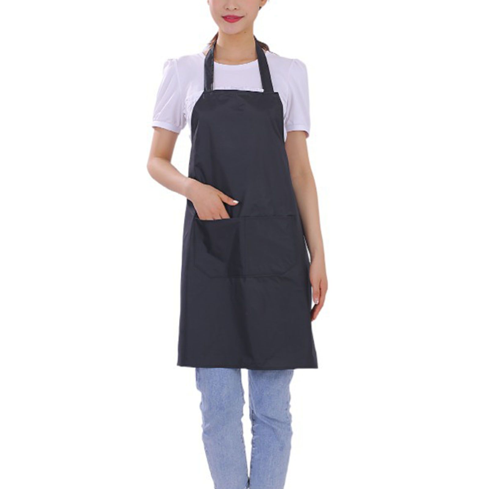 6pcs Waterproof Apron Lightweight Black Apron with Two Pockets for Mens Women for Housework Cooking - Image 2