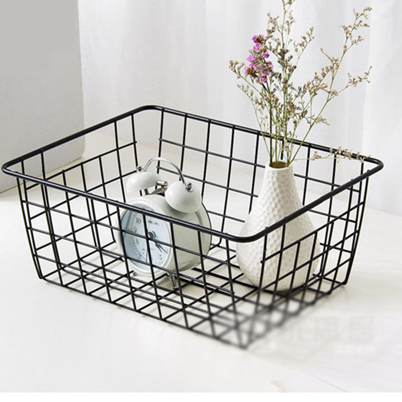 Wire Basket Hollow Breathable Large Multi Functional Iron Storage Basket for Underwear Snacks Fruits Toy Black - Image 5