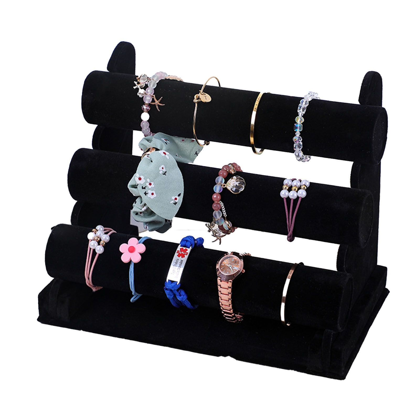 Velvet Jewelry Tower 3 Layers Watch Bracelet Holder Necklace Jewelry Display Stand Black Jewelry Stand - Image 1
