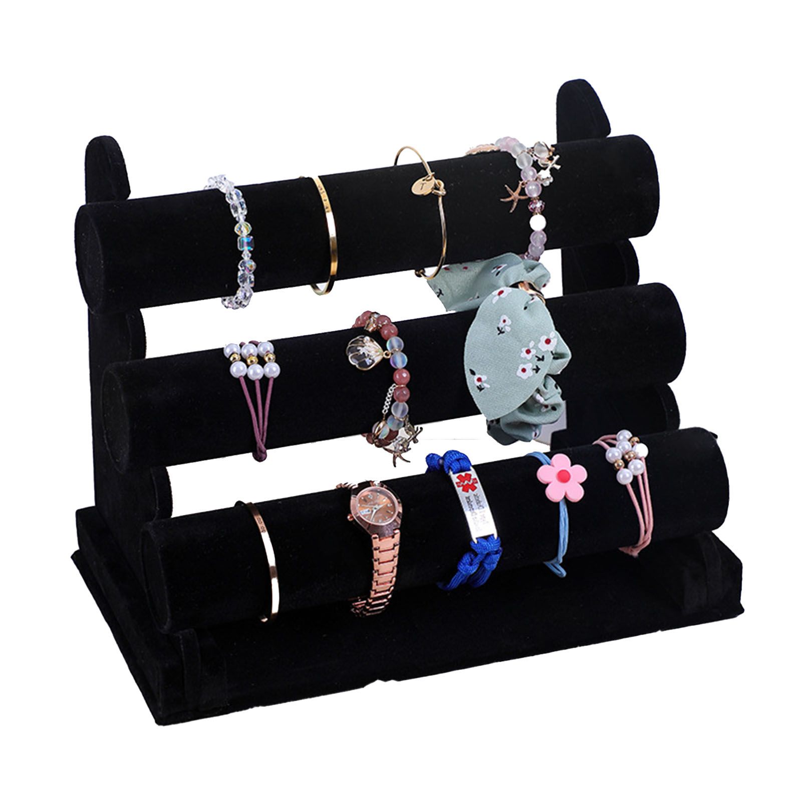 Velvet Jewelry Tower 3 Layers Watch Bracelet Holder Necklace Jewelry Display Stand Black Jewelry Stand - Image 2