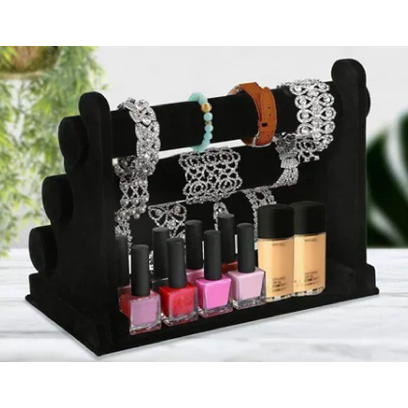 Velvet Jewelry Tower 3 Layers Watch Bracelet Holder Necklace Jewelry Display Stand Black Jewelry Stand - Image 6