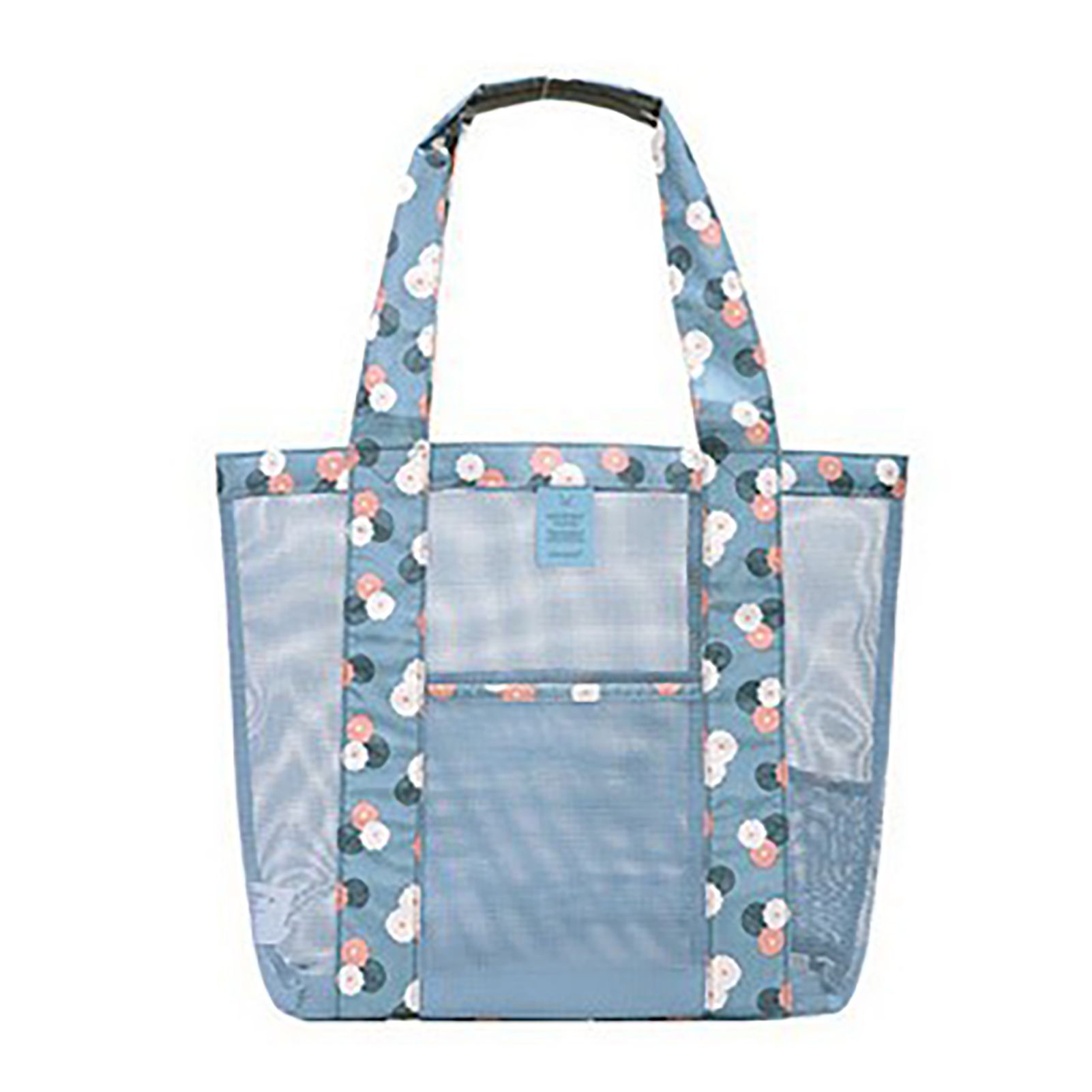 Beach Tote Waterproof Large Capacity Casual Oxford Cloth Women Mesh Handbag for Shopping Swimming Blue Flower - Image 1