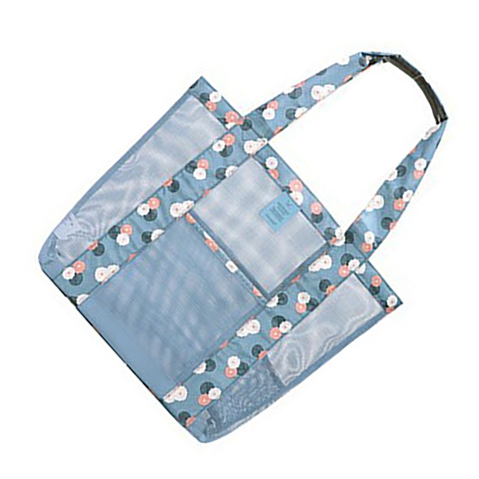 Beach Tote Waterproof Large Capacity Casual Oxford Cloth Women Mesh Handbag for Shopping Swimming Blue Flower - Image 2