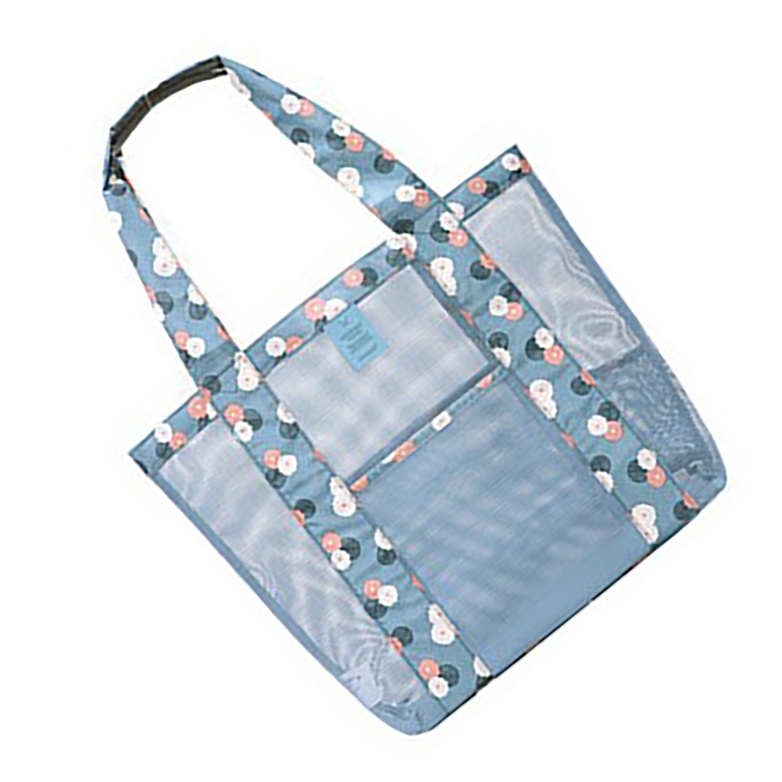 Beach Tote Waterproof Large Capacity Casual Oxford Cloth Women Mesh Handbag for Shopping Swimming Blue Flower - Image 3