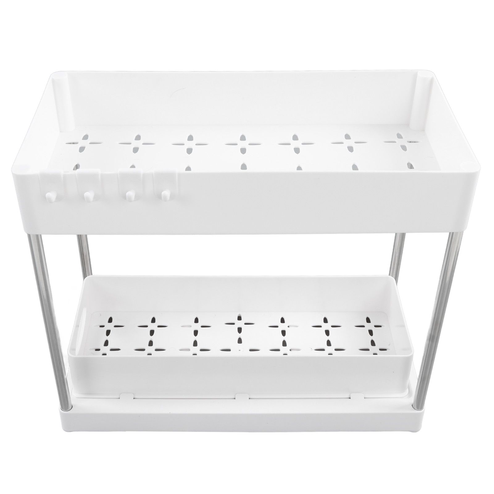 Slide Out Storage Baskets ABS Under Sink Organizer Cabinet Sliding Drawers for Kitchen Bathroom Cosmetic Storage White - Image 1