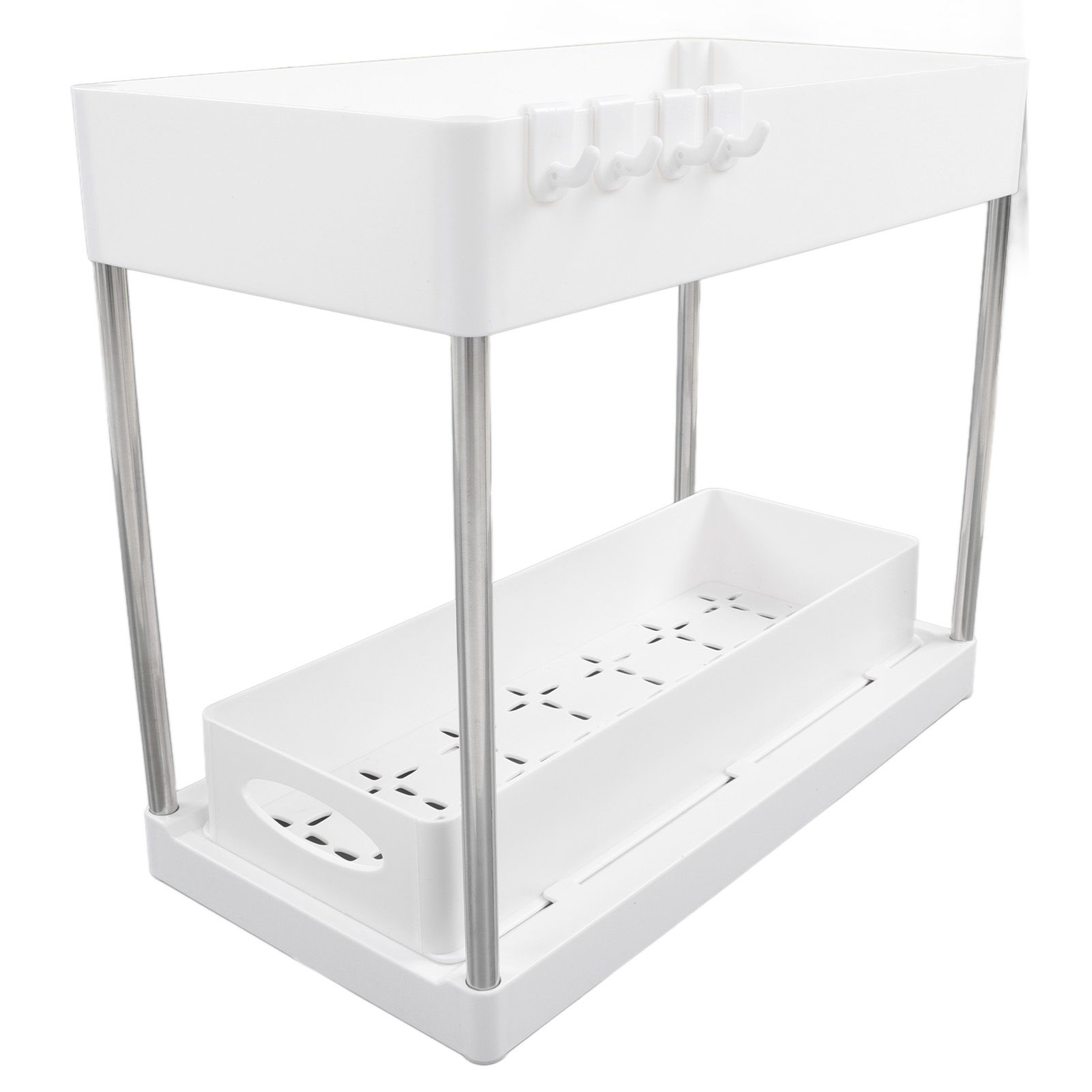 Slide Out Storage Baskets ABS Under Sink Organizer Cabinet Sliding Drawers for Kitchen Bathroom Cosmetic Storage White - Image 2