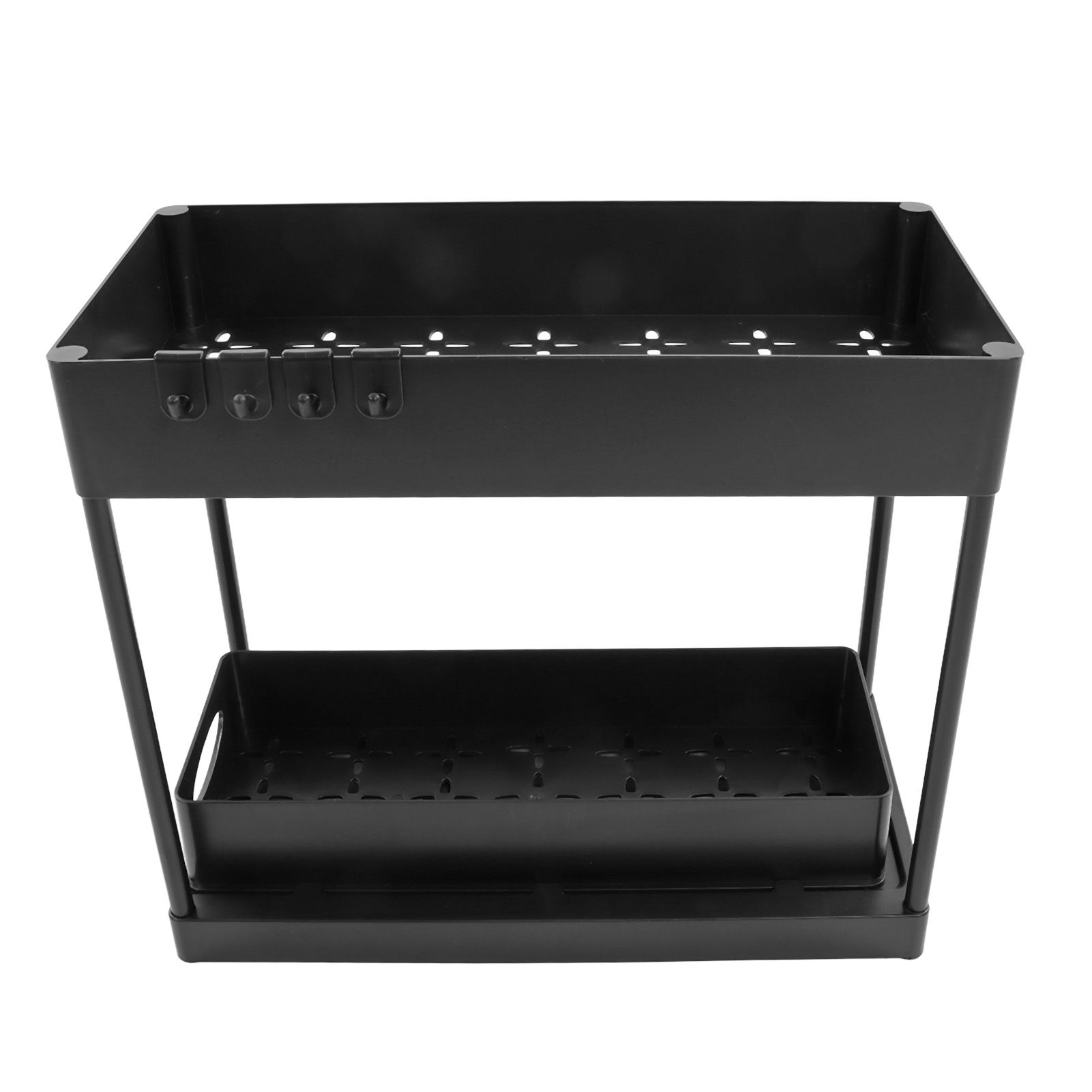 Slide Out Storage Basket Under Sink Organizer for Cabinet Sliding Drawers Countertop Pantry HIPS Black - Image 1