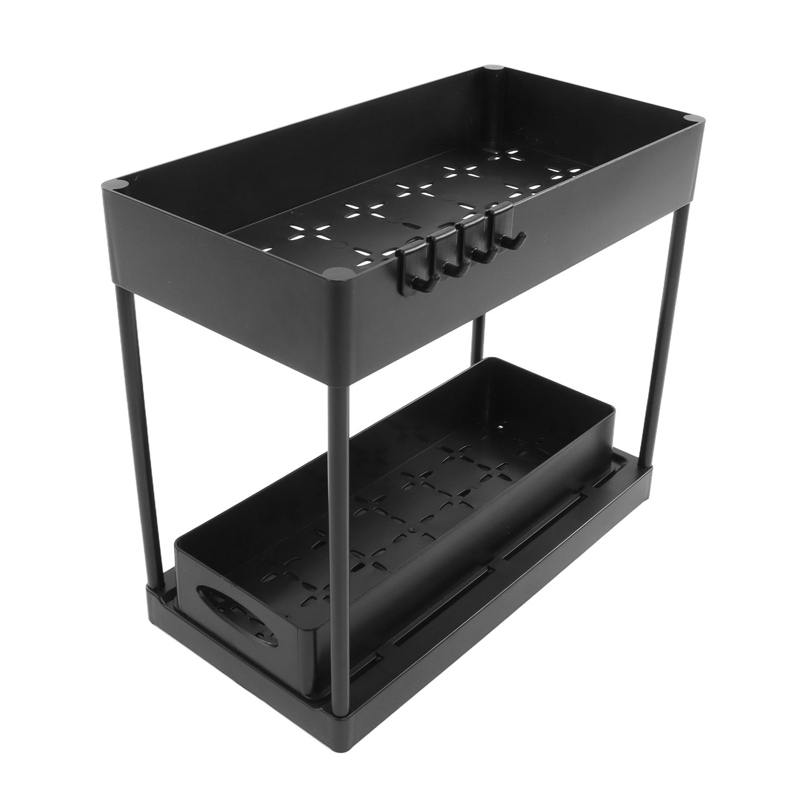 Slide Out Storage Basket Under Sink Organizer for Cabinet Sliding Drawers Countertop Pantry HIPS Black - Image 3