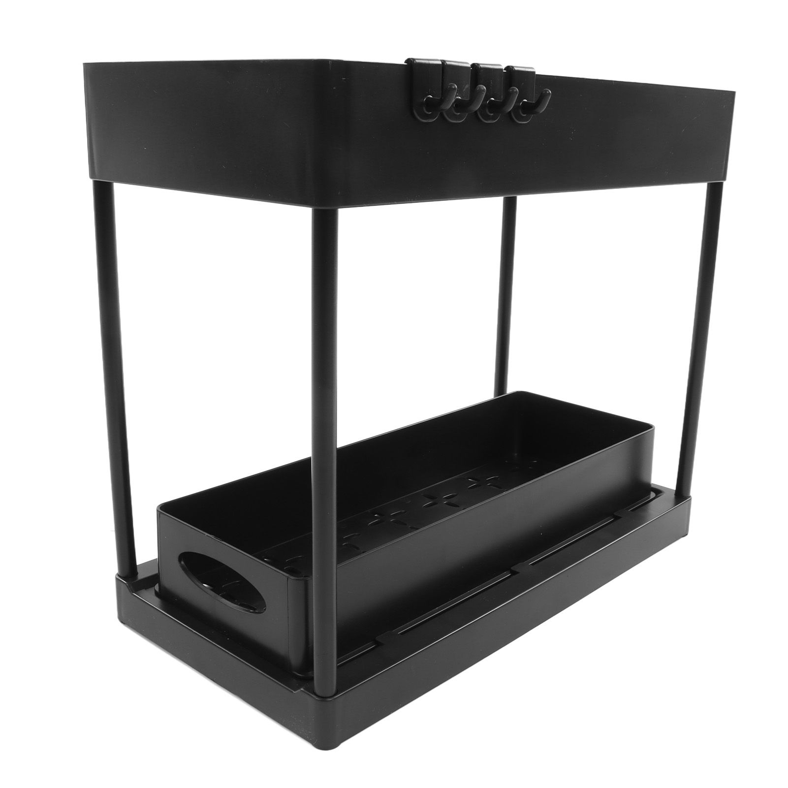 Slide Out Storage Basket Under Sink Organizer for Cabinet Sliding Drawers Countertop Pantry HIPS Black - Image 7