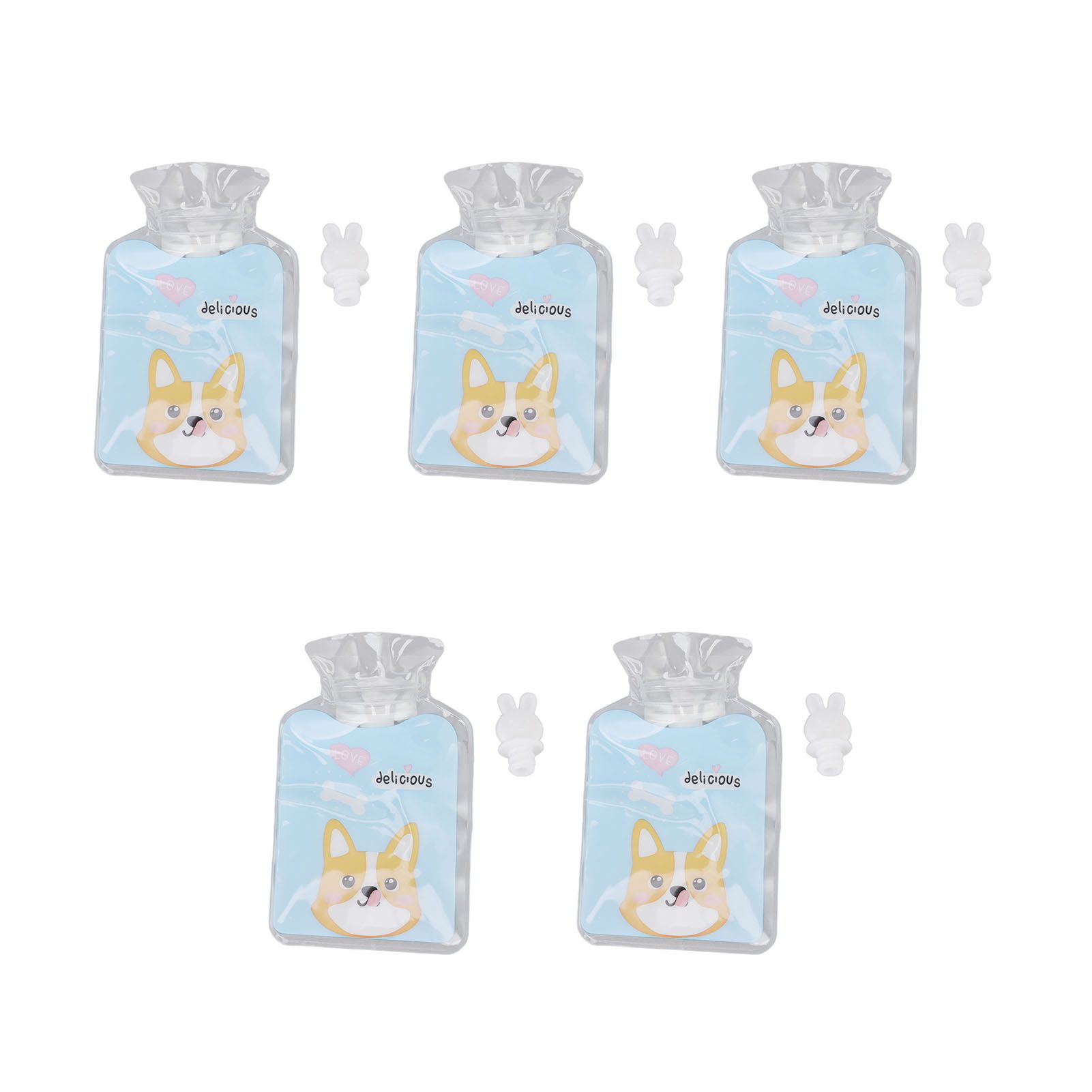 5Pcs Hot Water Bottle Bag Thickened Explosion Proof PVC Leakage Proof Wide Mouth Warm Water Bag Blue Dog Pattern - Image 2